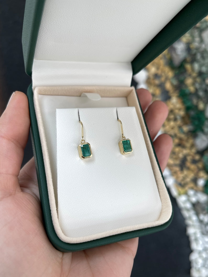 14K Gold Emerald Cut Dangle Earrings - 2.20tcw Classic Wire Back Stud Earrings for Women | Perfect for Weddings, Parties & Special Occasions