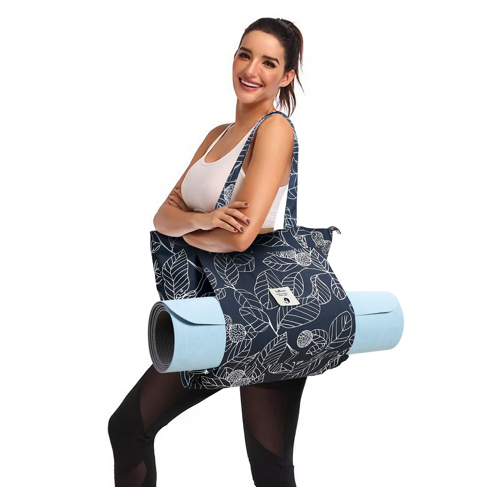 WLLWOO Yoga Mat Bag for Women - Durable Canvas Tote with Shoulder Strap for Yoga, Pilates, Gym, Travel & Workout - Perfect for Yoga Classes, Beach Trips, Office Commute & Fitness Activities