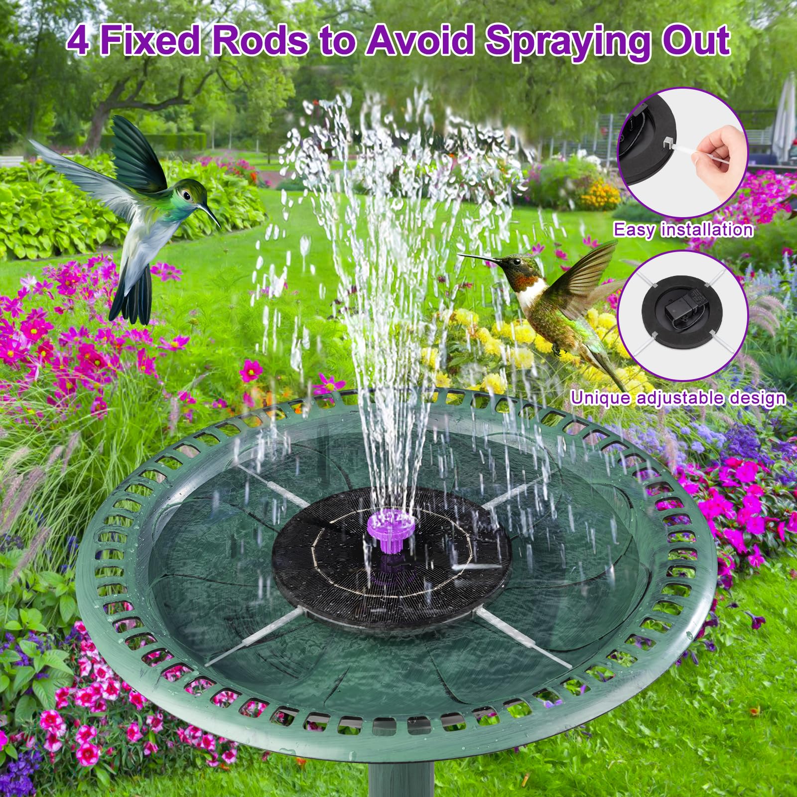 3.5W Solar Bird Bath Fountain Pump with 8-in-1 Nozzles & 4 Fixed Pipes - Solar Powered Outdoor Water Pump for Hummingbirds, Garden Decor, Pool, Pond & Patio | Perfect for Bird Baths, Water Features & Backyard Landscaping