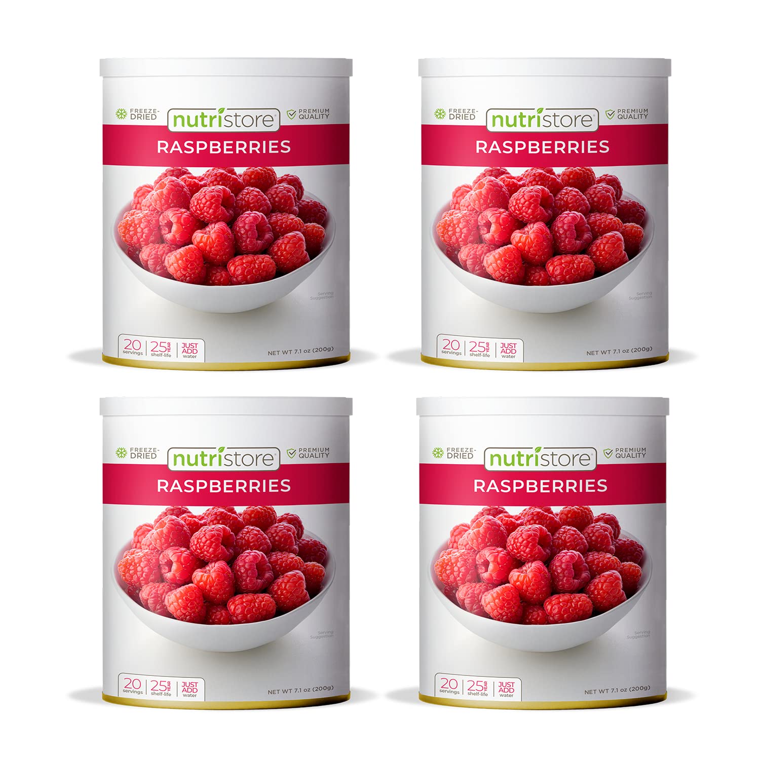 Nutristore Freeze Dried Raspberries 4-Pack | 100% Natural Healthy Fruit Snacks | Premium Crispy Raspberries for Baking, Smoothies & Emergency Food | 25 Year Shelf Life | #10 Can 20 Servings | Perfect for Camping, Hiking & Survival Kits