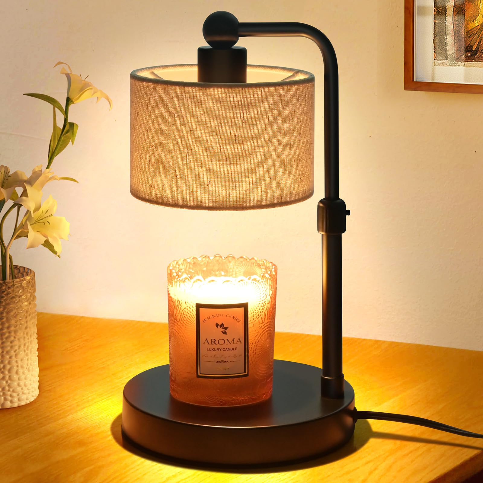 Adjustable Height Candle Warmer Lamp with Timer & 2 Bulbs - Home Decor for Bedroom, Living Room, Office - Perfect Housewarming, Mother's Day & Birthday Gift - Compatible with All Jar Candles, Wax Melts & Scentsy Warmers