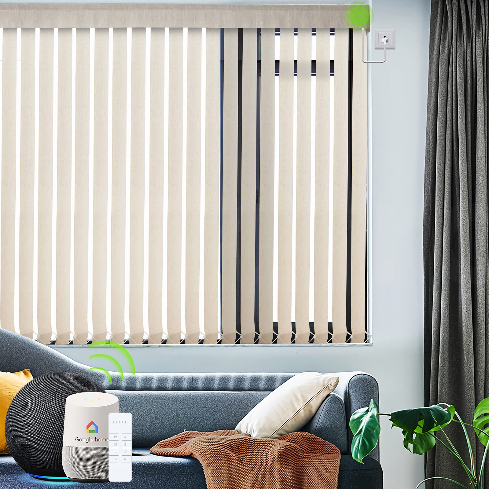 Yoolax Motorized Vertical Blinds - Smart Blackout Shades for Sliding Glass Doors | Alexa & Google Home Compatible | Custom Sizes Available in Beige | Perfect for Patio Doors & Large Windows