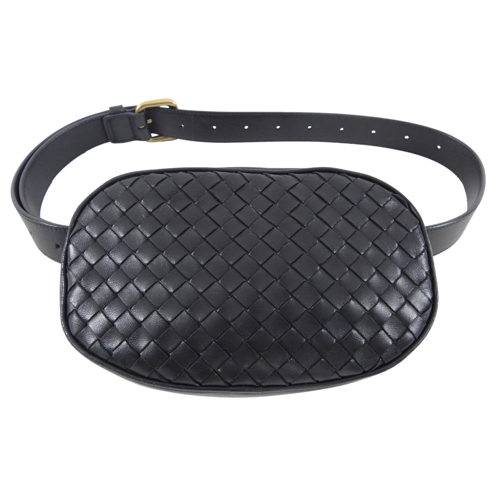 Bottega Veneta Intrecciato Leather Black Belt Bag for Women | Luxury Crossbody Shoulder Bag | Perfect for Work, Travel & Evening Events
