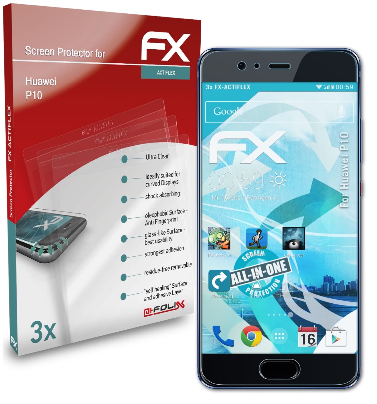 Huawei P10 Screen Protector - Ultra Clear Flexible Film (3-Pack) | HD Protection, Anti-Scratch & Bubble-Free | Perfect for Daily Use, Travel & Work