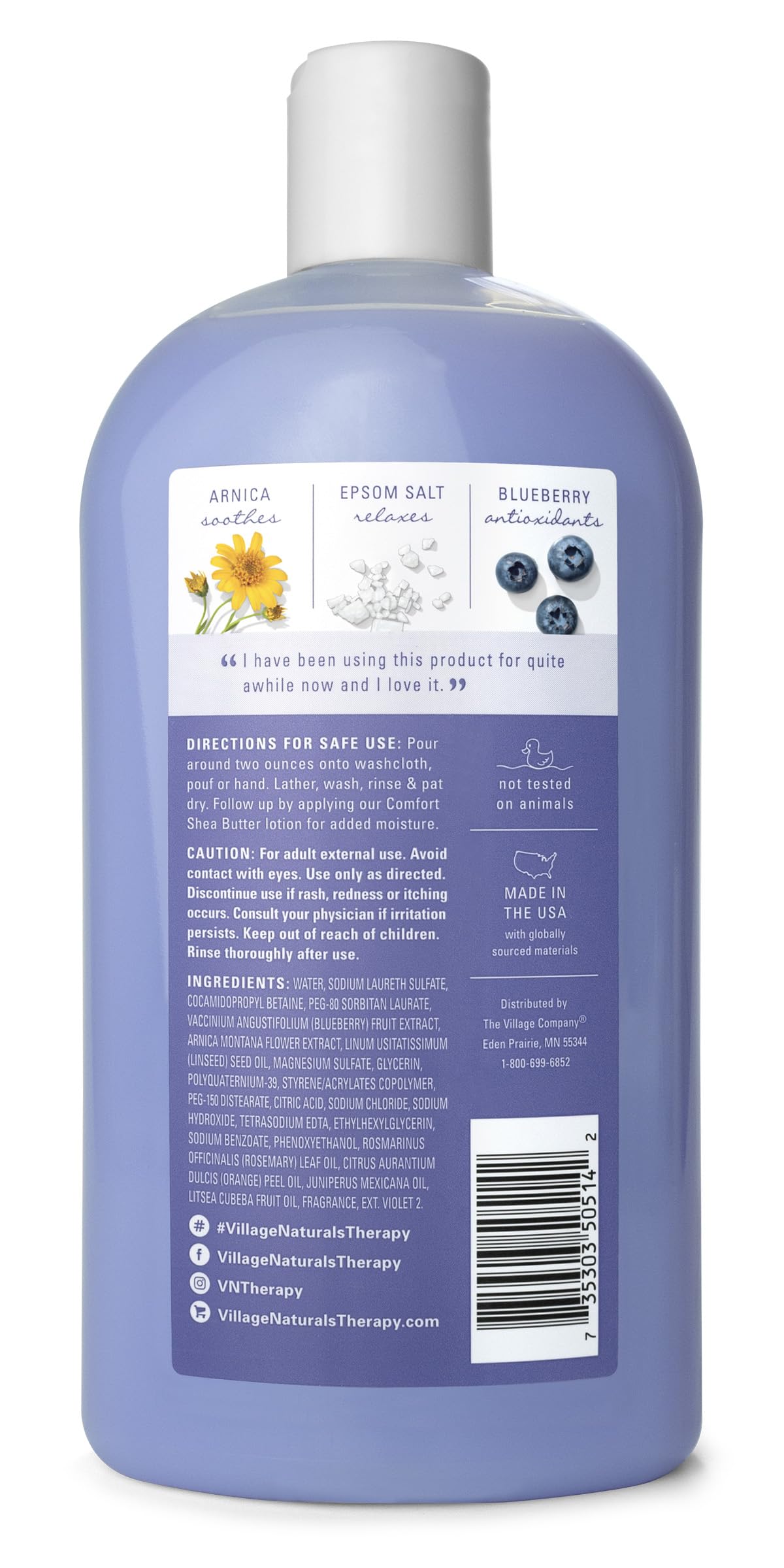 Village Naturals Therapy Comfort Body Wash - 20 oz (Pack of 4) | Moisturizing & Relaxing Shower Gel for Dry Skin | Perfect for Stress Relief & Daily Self-Care Routine