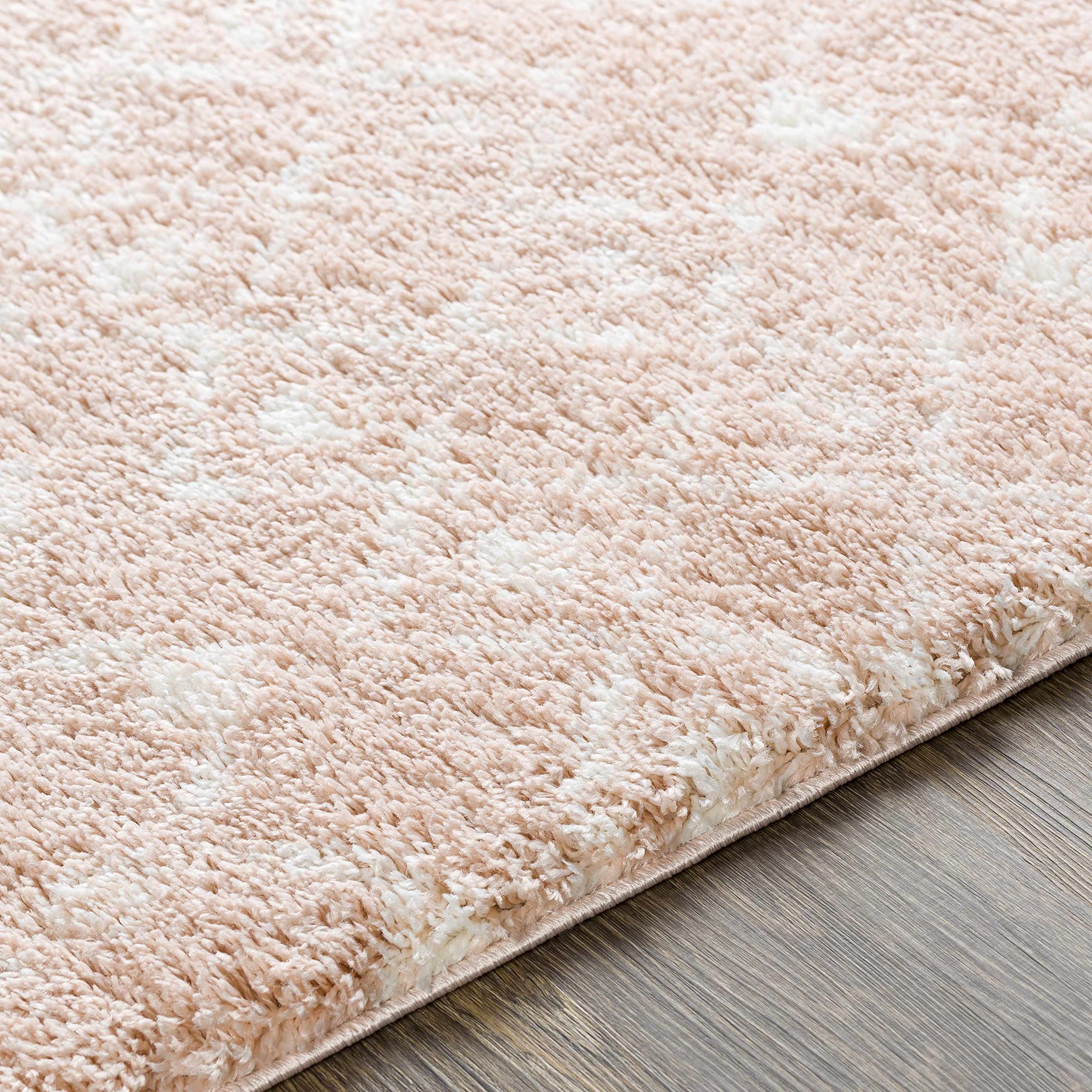 Luxury Hauteloom Plush Pile Area Rug for Living Room & Bedroom - Soft Pink & Beige - 7'10