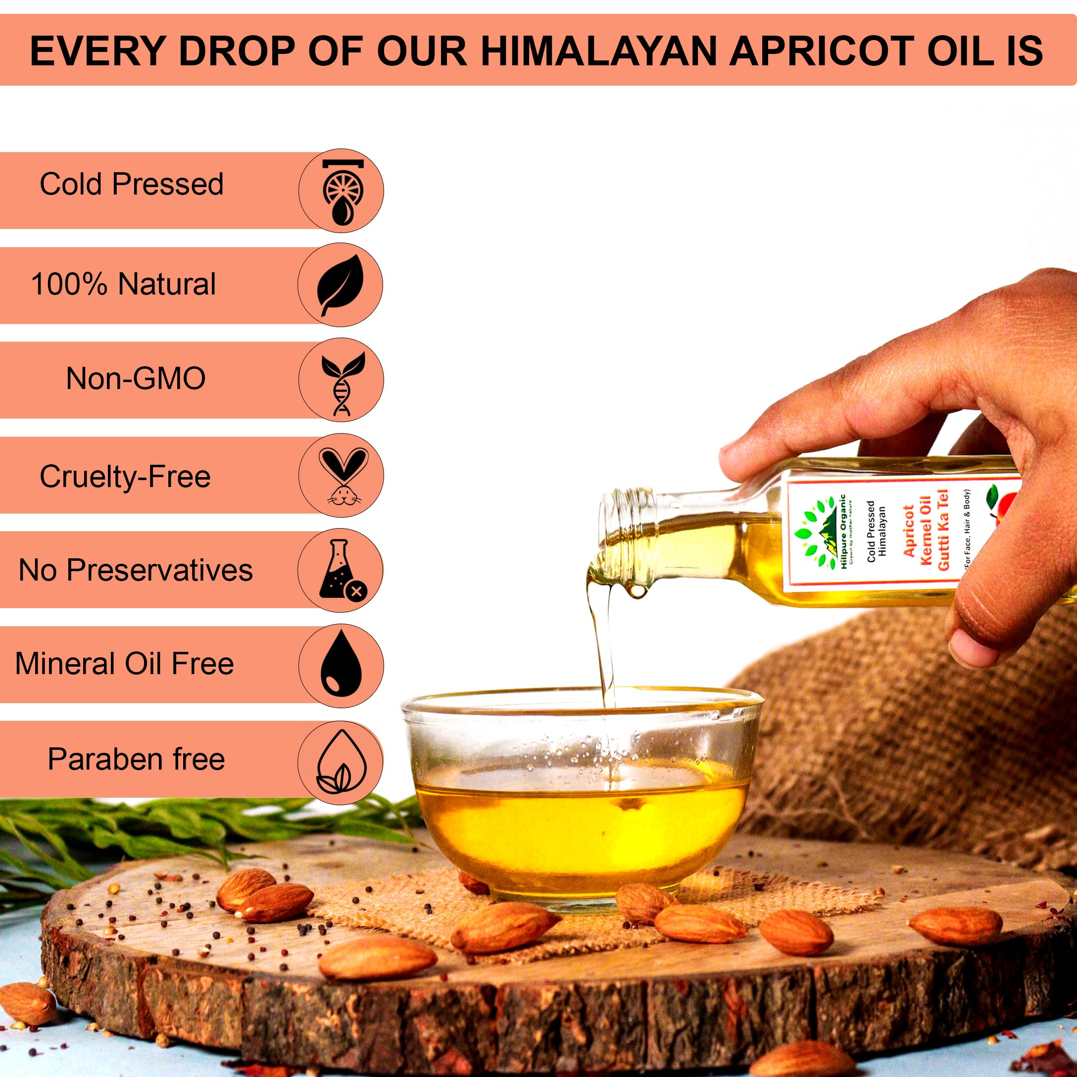 Organic Cold Pressed Himalayan Apricot Kernel Oil - 100% Pure, Natural & Undiluted for Body, Skin & Hair Care - Nourishing & Shining Treatment for Nails - Premium Pahadi Local Oil from Uttarakhand (65ml Glass Bottle) - Perfect for Massage, Aromatherapy & DIY Beauty Recipes