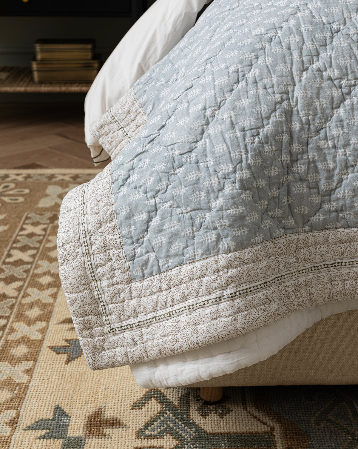 Regatta Block Print Quilt - Handmade Cotton Bedspread, Boho Chic Home Decor for Bedroom & Living Room - Perfect for Cozy Nights and Stylish Interior Design