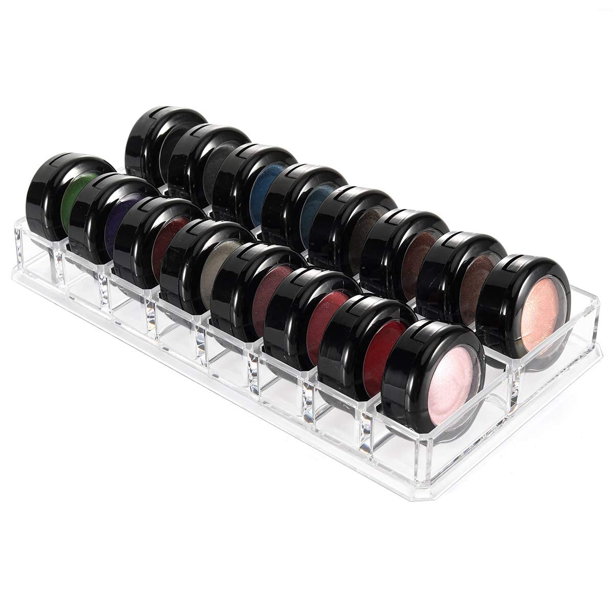 Luxspire 16-Space Acrylic Makeup Organizer for Eyeshadow Pots, Blush & Highlighter - Clear Cosmetic Storage Case | Perfect for Vanity, Travel & Beauty Salon Display