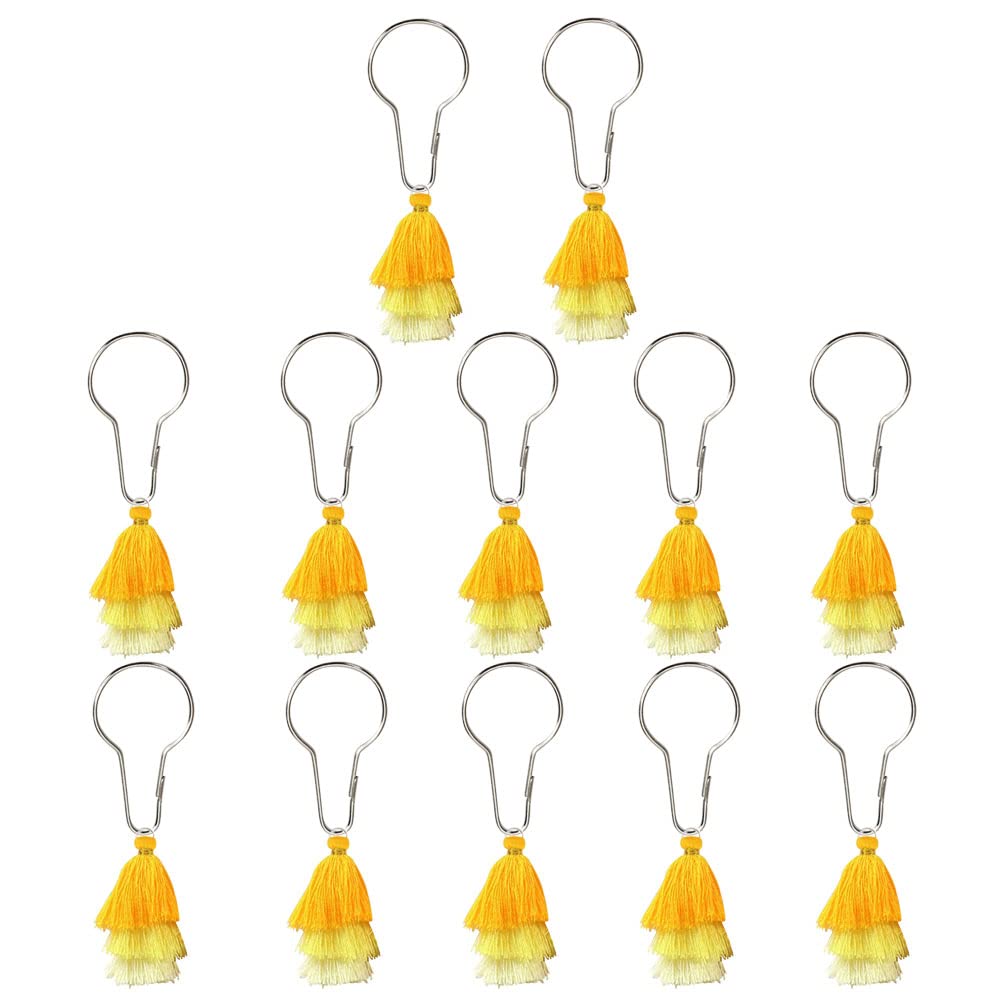 12-Pack Decorative Tassel Shower Curtain Rings - Sliding Hooks for Shower Curtain & Liner - Elegant Bathroom Accessories for Modern & Vintage Home Decor