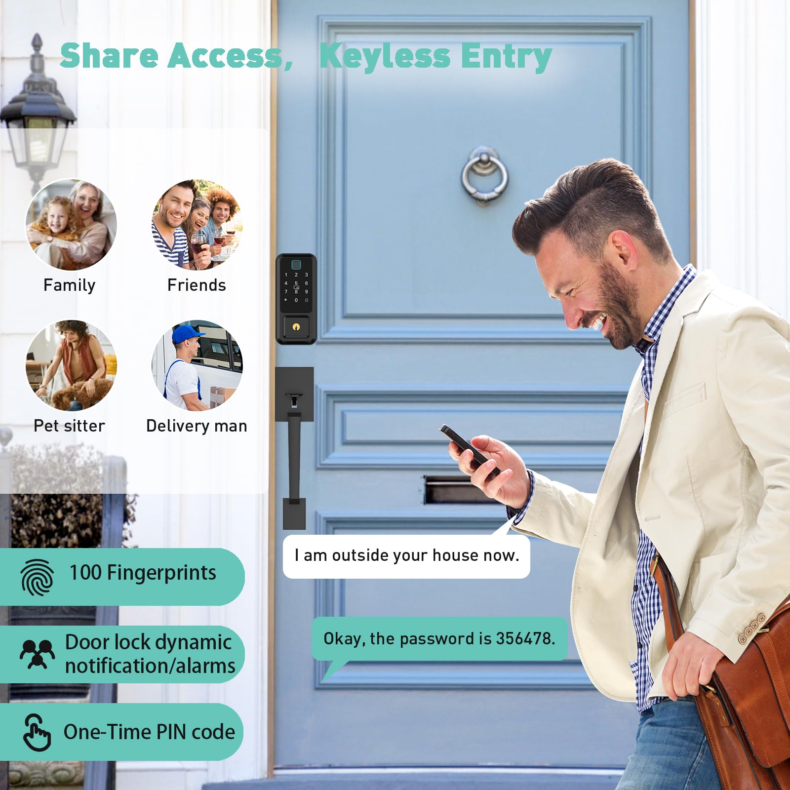 Smart WiFi Front Door Lock Set - Electronic Keypad Deadbolt with Fingerprint & Keyless Entry | Alexa Compatible Smart Lock with Handle | Ideal for Home Security & Smart Home Automation (Black)