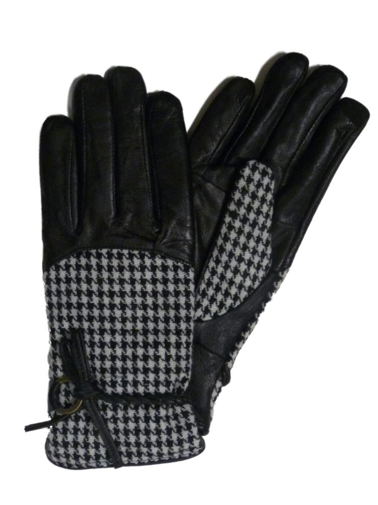 Altare Women's Black Leather & Houndstooth Touchscreen Gloves - Smartphone Compatible Winter Gloves for iPhone & Android - Perfect for Driving, Texting & Outdoor Activities