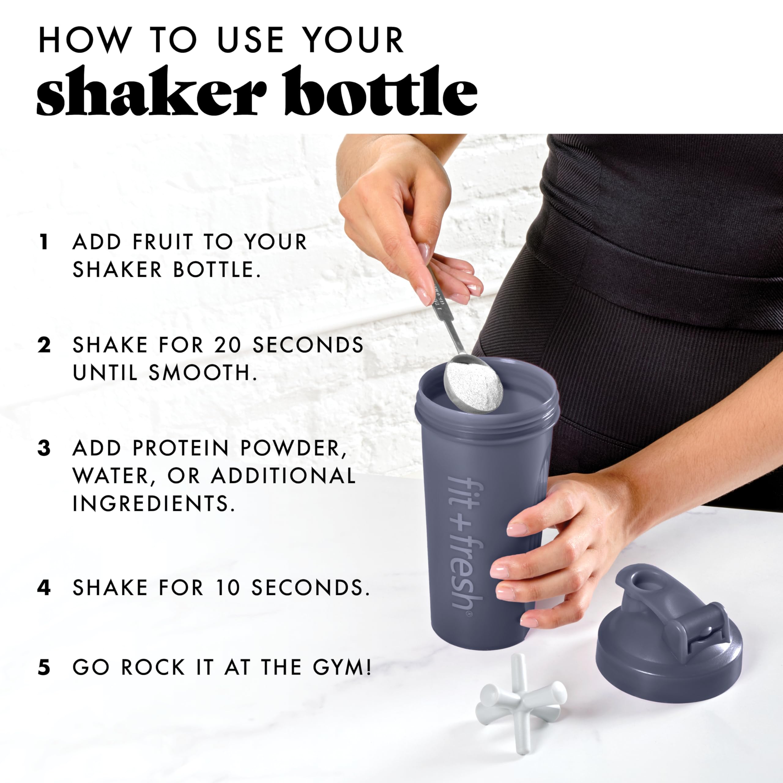 Fit & Fresh 24 oz. Leak Proof Protein Shaker Bottle for Women - Durable Sports Blender Cup with Unique Agitator for Smooth Mixing, Midnight Blue - Perfect for Gym, Workouts & Post-Exercise Recovery