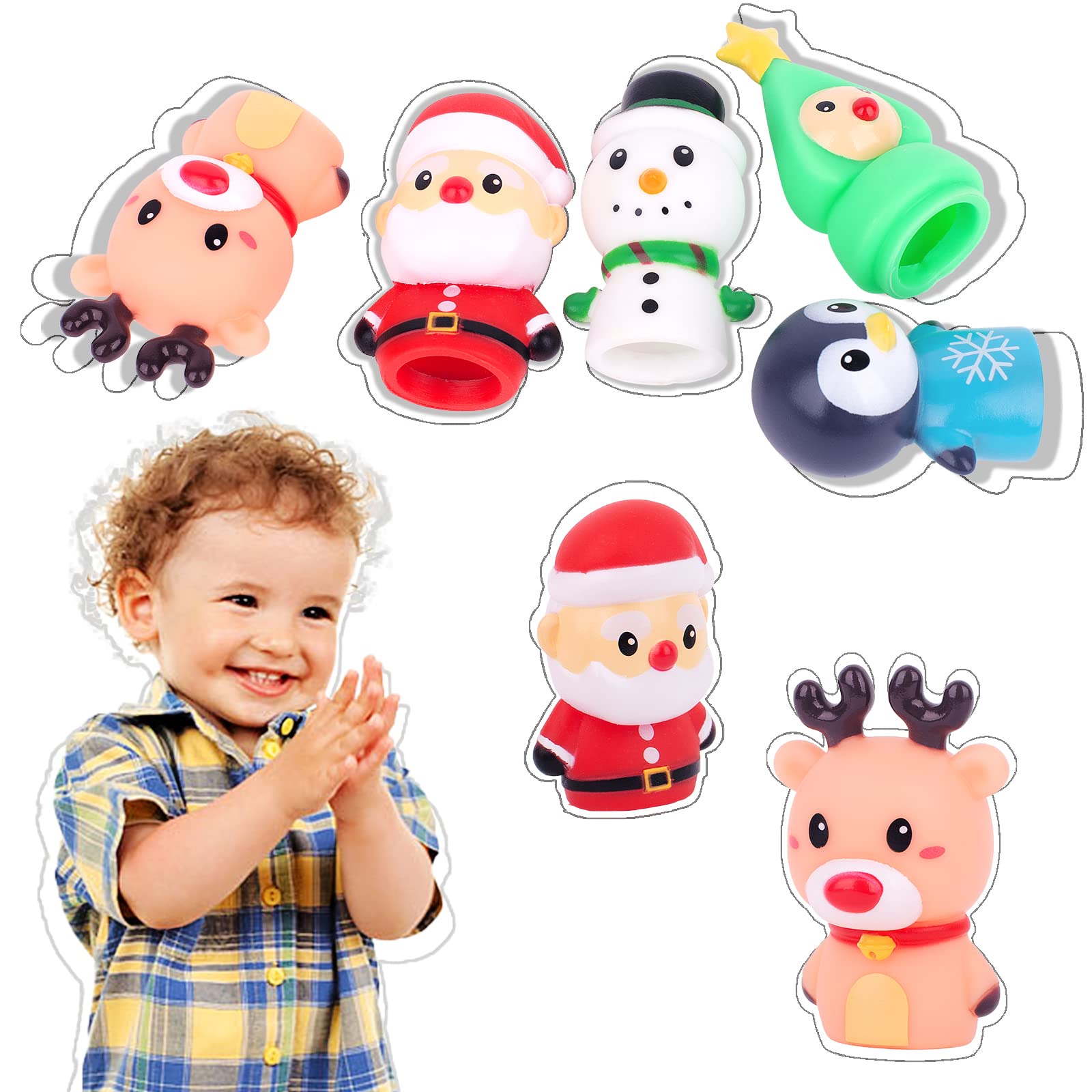 Christmas Theme Finger Puppets Toys - Soft Rubber Bath Animal Head Finger Toys for Kids & Toddlers | Fun Birthday Party Favors & Gifts for Boys & Girls (SantaClaus_KB08) - Perfect for Holiday Plays, Bath Time Fun & Classroom Activities