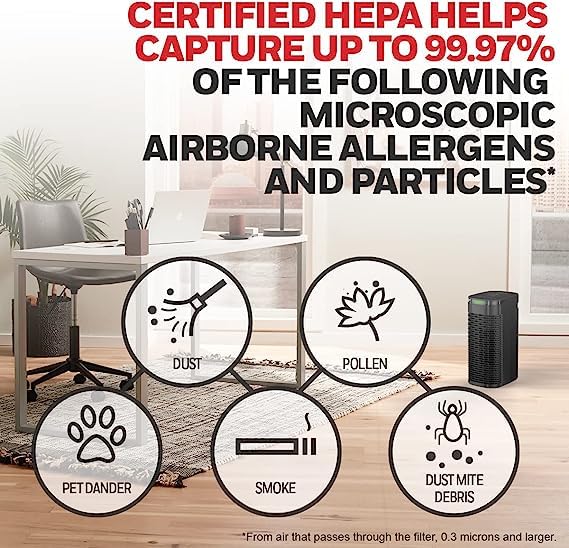 Honeywell InSight HEPA Air Purifier for Medium Rooms up to 100 sq ft - Removes Wildfire Smoke, Pollen, Pet Dander & Dust - with Air Quality Sensor & Auto Mode - Black (HPA080) - Perfect for Bedrooms, Offices and Allergy Relief