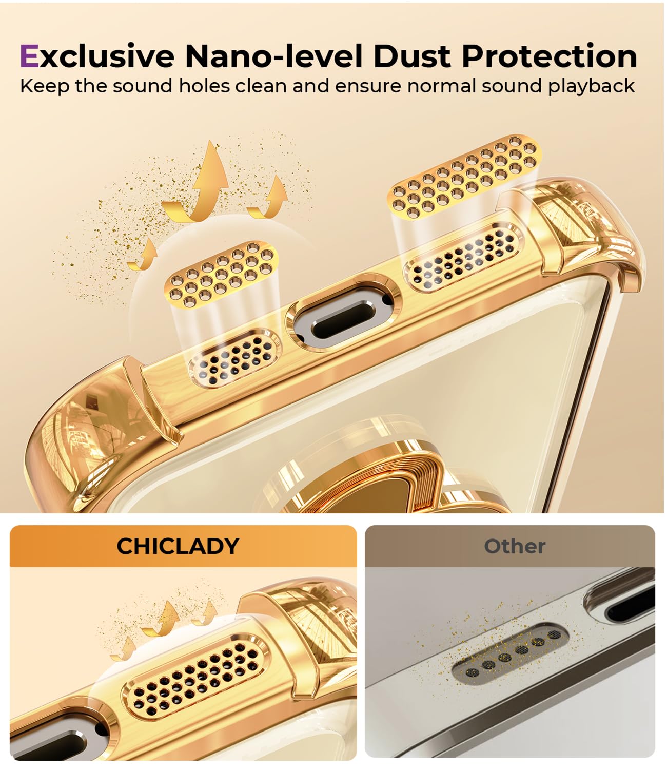 Shockproof iPhone 16 Pro Max Case with Built-in Lens Protector - Foldable Stand & Magnetic Ring Holder - Magsafe Compatible - Glossy Gold Bumper Case for Women - Perfect for Travel, Photography & Daily Protection