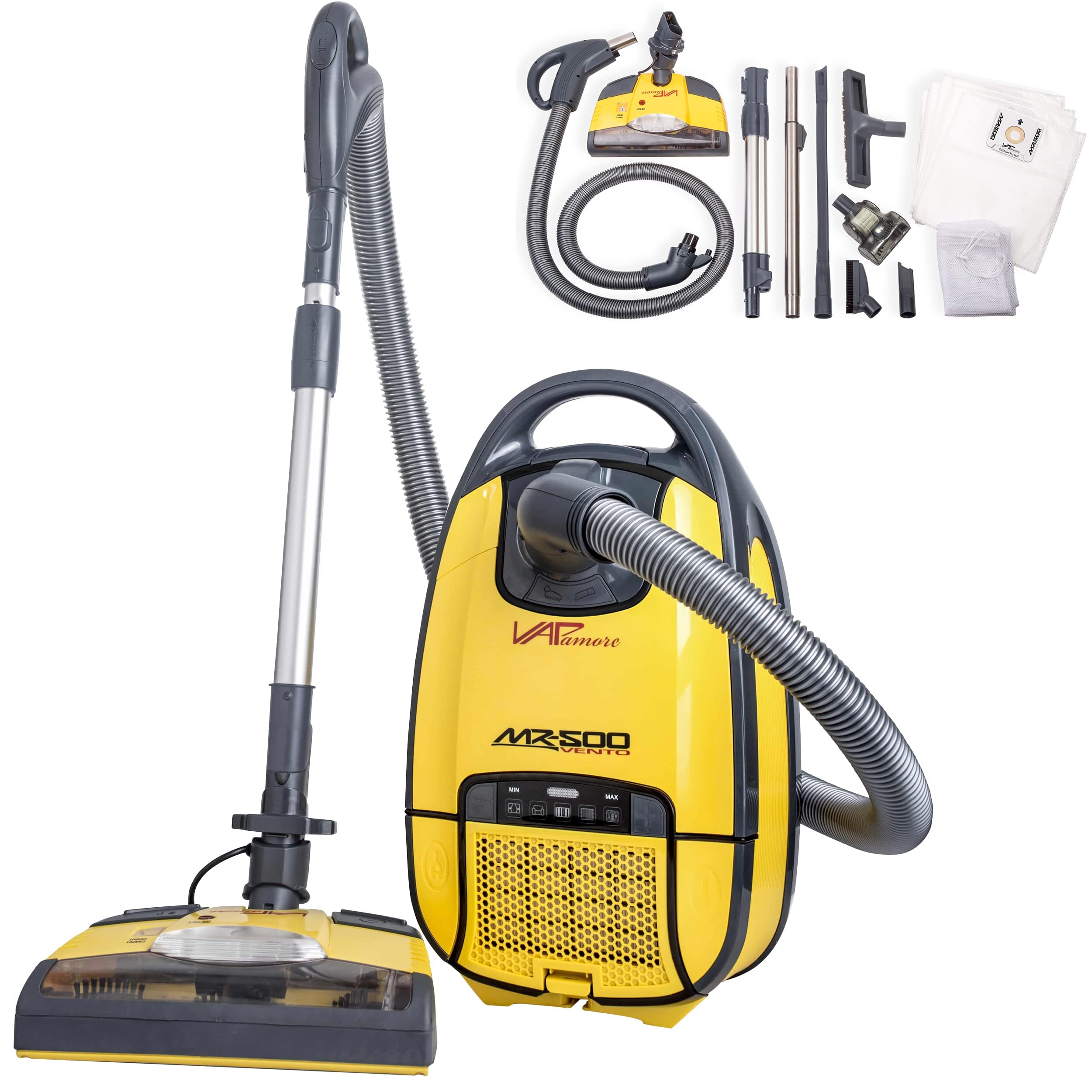 Vapamore MR-500 Vento Professional Canister Vacuum Cleaner with HEPA Filtration & Pet Hair Tools - Multi-Surface Cleaning for Carpets, Hard Floors & Upholstery - Perfect for Home, Office & Pet Owners