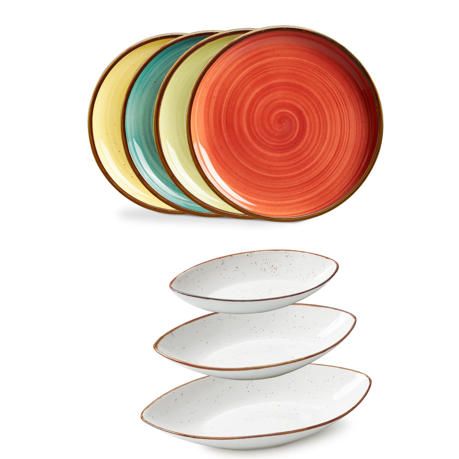 ONEMORE 12-Piece Porcelain Dinnerware Set - Microwave, Oven & Dishwasher Safe Plates & Bowls for Everyday Dining, Entertaining & Restaurant Use