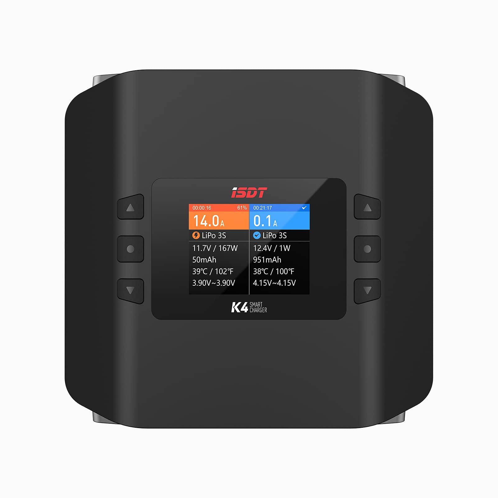 ISDT K4 Smart Battery Charger Discharger - 1-8S AC 400W DC 600Wx2 for LiFe, Li-ion, LiPo, LiHV, Pb & NiMH Batteries | Perfect for RC Cars, Drones, and DIY Electronics Projects