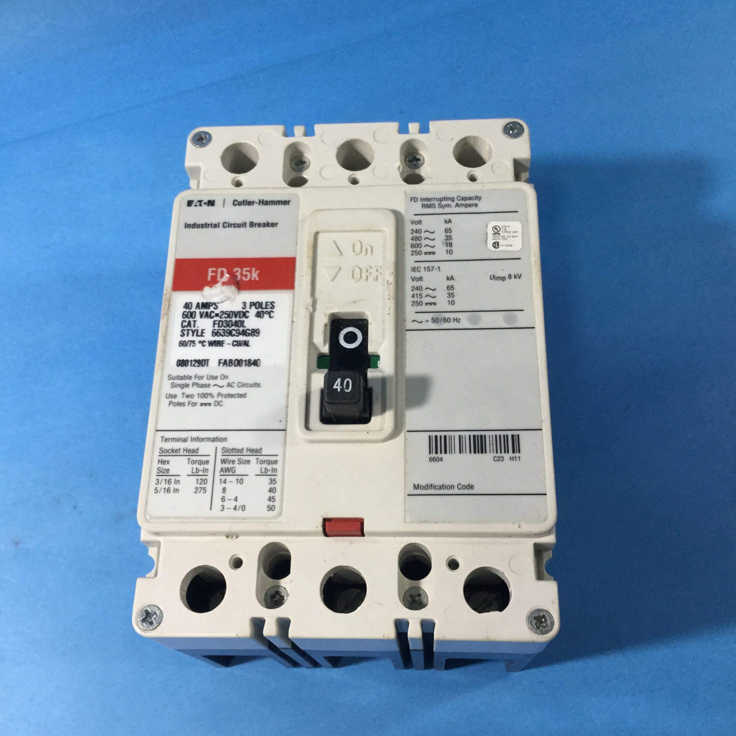 Cutler Hammer FD3040 20 Amp Circuit Breaker - Compatible with Electrical Panels for Home, Office & Industrial Use