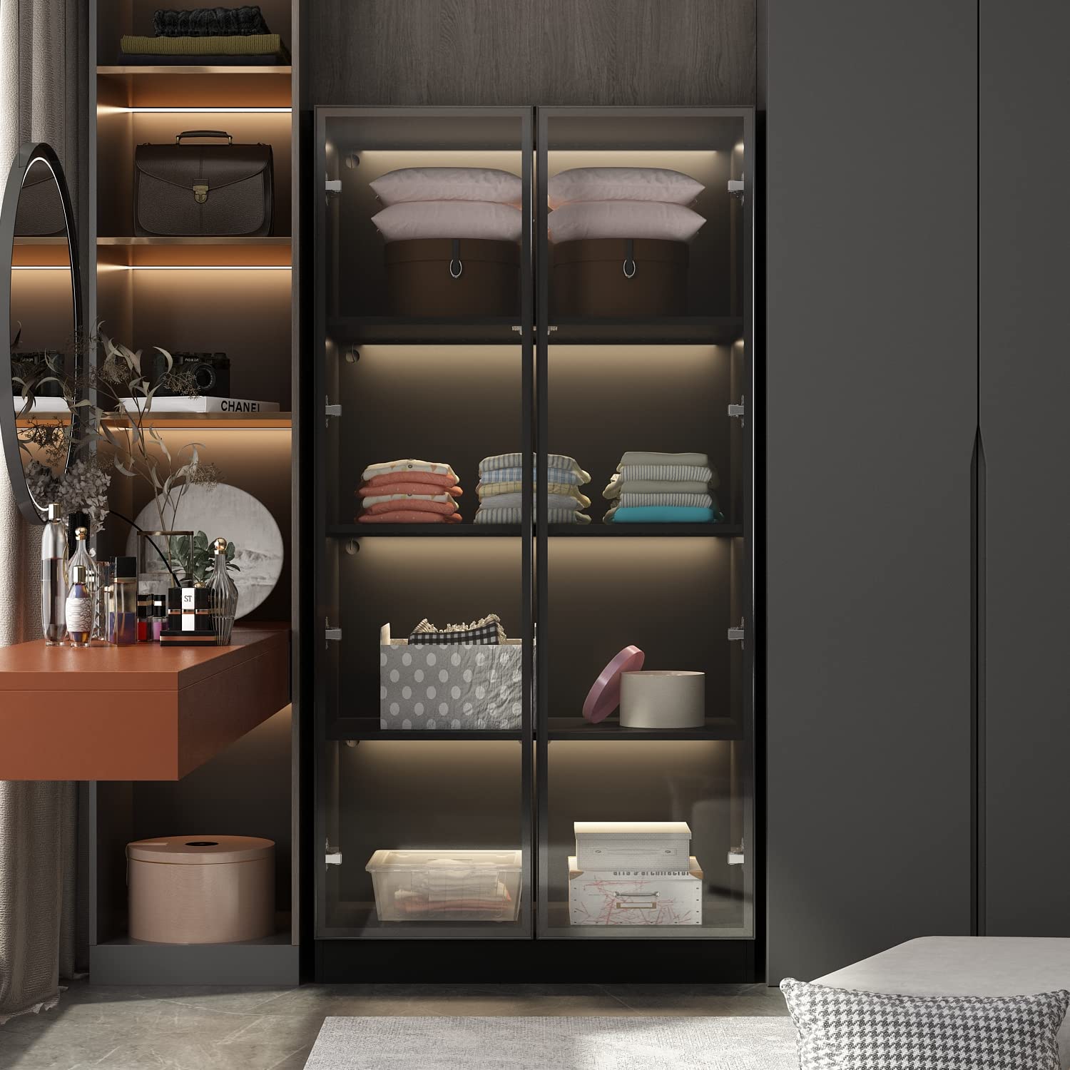 Hitow LED Wardrobe Cabinet with Glass Doors - 31.5