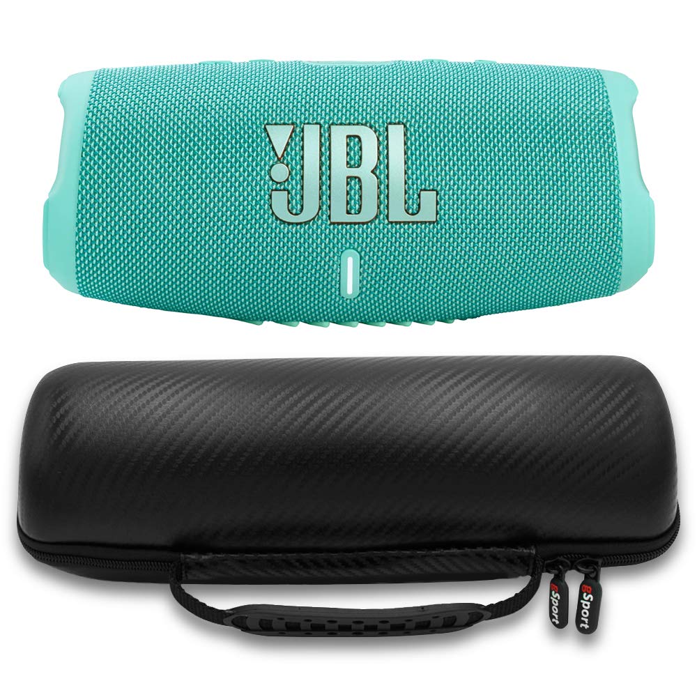 JBL Charge 5 Waterproof Bluetooth Speaker - Portable Wireless Speaker with Built-in Power Bank, 20 Hours Playtime, IP67 Rating - Includes gSport Carbon Fiber Case (Teal) - Perfect for Beach, Pool, Camping & Outdoor Adventures