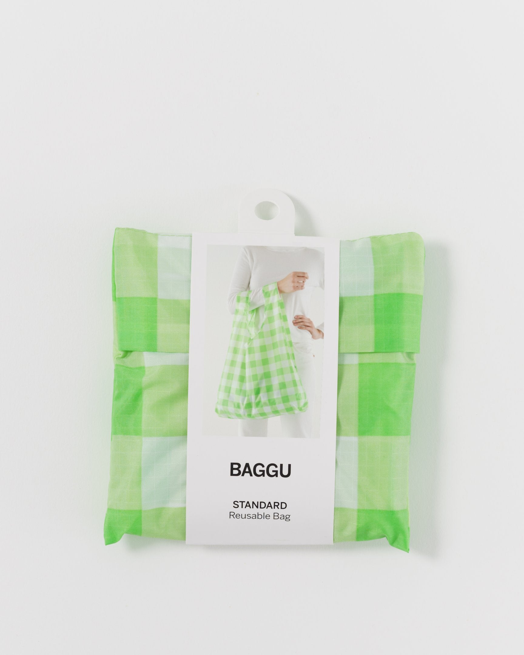 Baggu Standard Reusable Shopping Bag - Large Size, Checkered Lime Green Pattern - Eco-Friendly Grocery Tote for Shopping, Beach & Daily Use