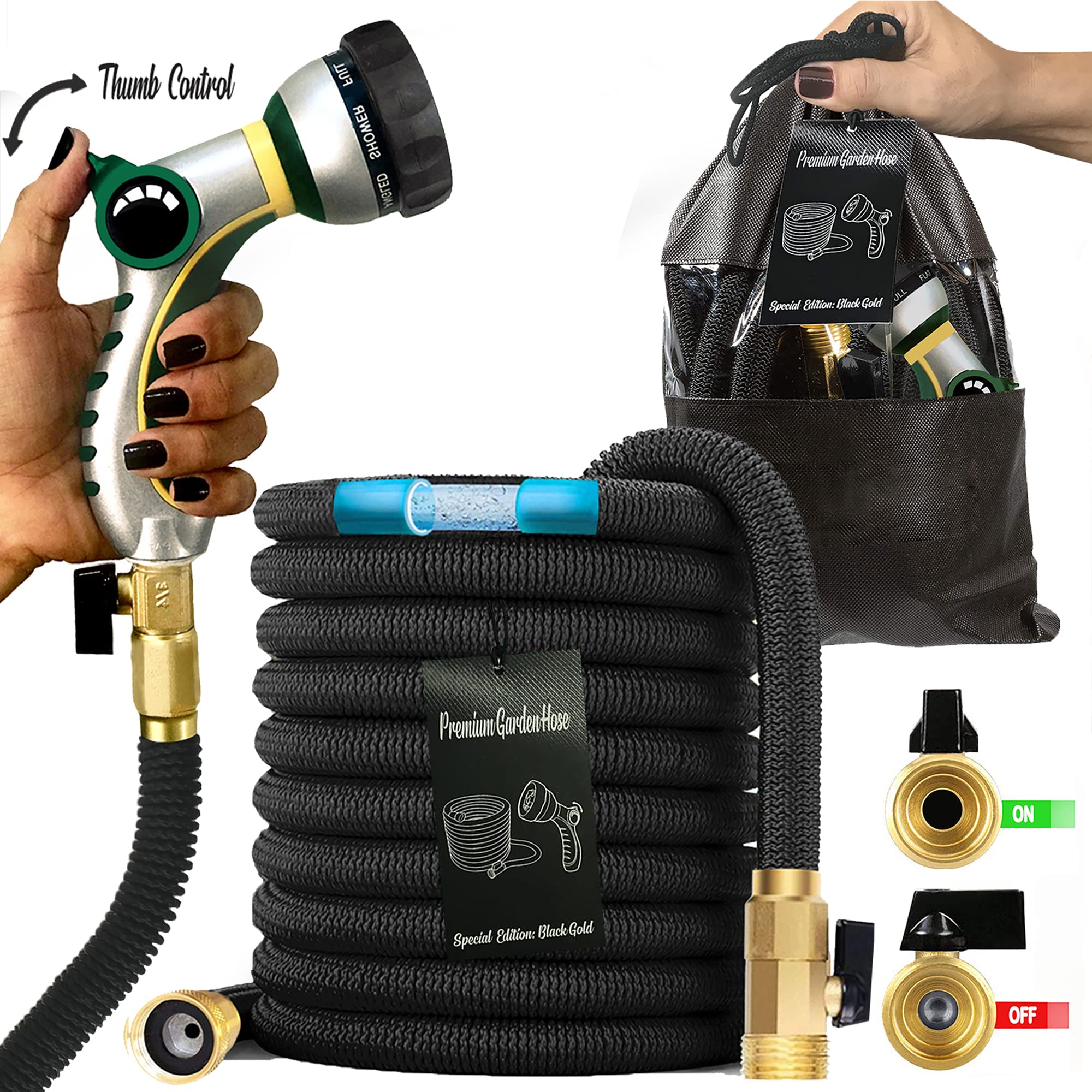 2023 Premium Expandable Garden Hose - 100ft No-Kink Triple Layer Latex Water Hose with 3/4