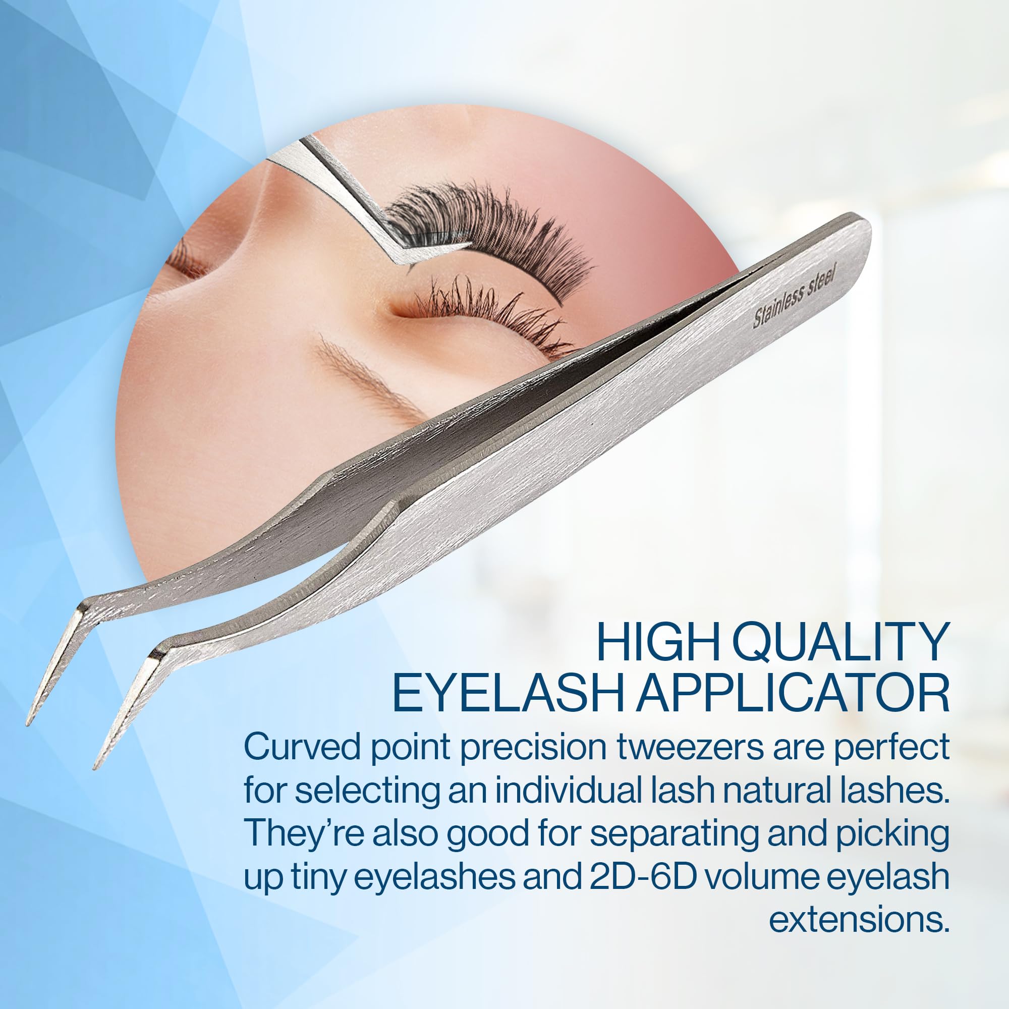Professional Curved Eyelash Extension Tweezers - Precision Mink Lash Applicator for Volume, Isolation & Cluster Fanning - Durable False Eyelash Tool with Fiber Tip - Perfect for Salon, DIY Lash Extensions & Beauty Professionals