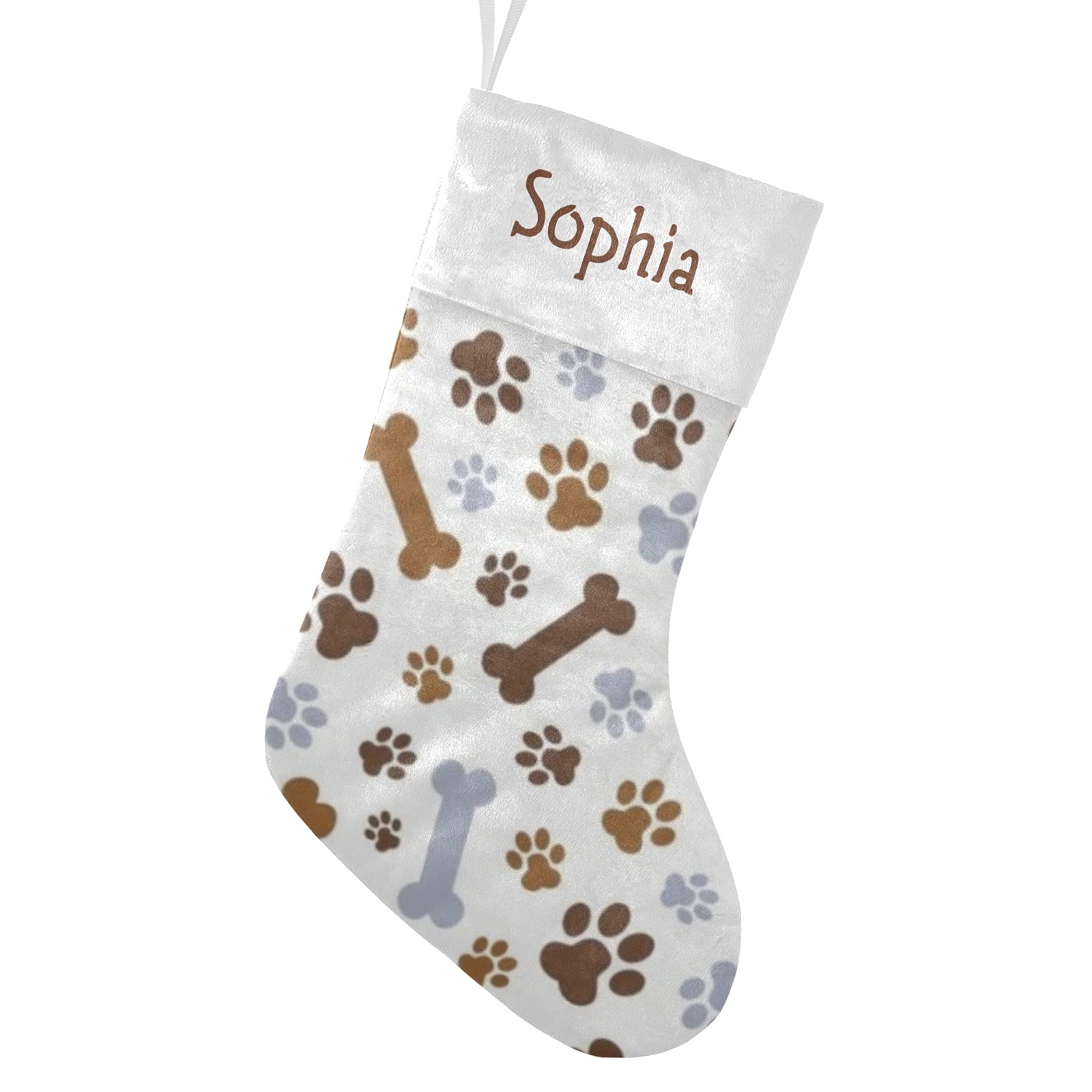 Personalized Dog Paw Bone Pattern Christmas Stockings with Name - Custom Pet Stocking Gift for Boys, Girls & Pets (17.52 x 7.87 Inch) - Perfect for Holiday Decor, Pet Lover Presents & Festive Home Accents