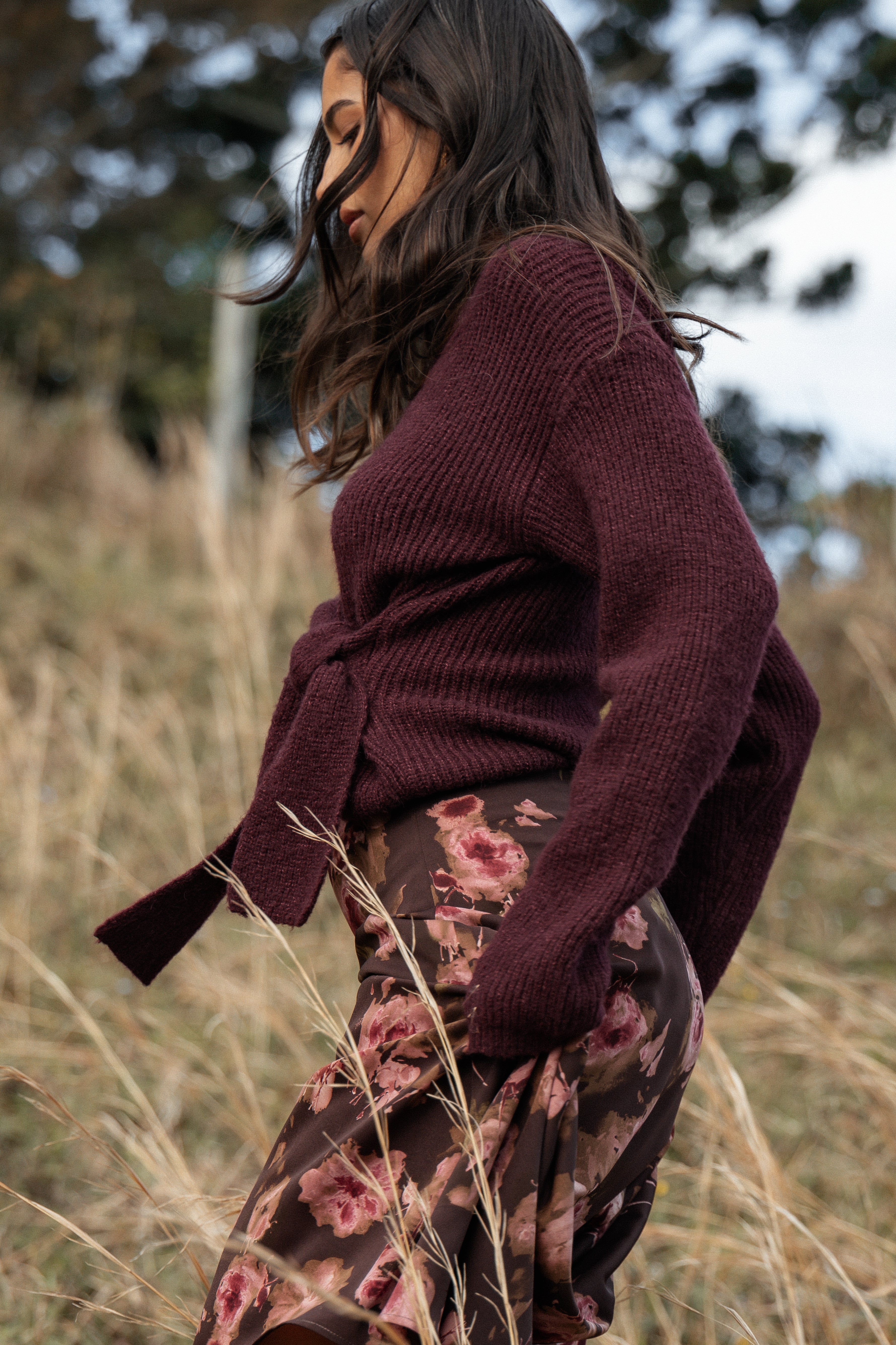 Ettie Wrap Side Tie Knit Sweater - Burgundy Red Women's Pullover | Cozy Casual Wear for Fall & Winter | Perfect for Office, Date Night & Weekend Outfits