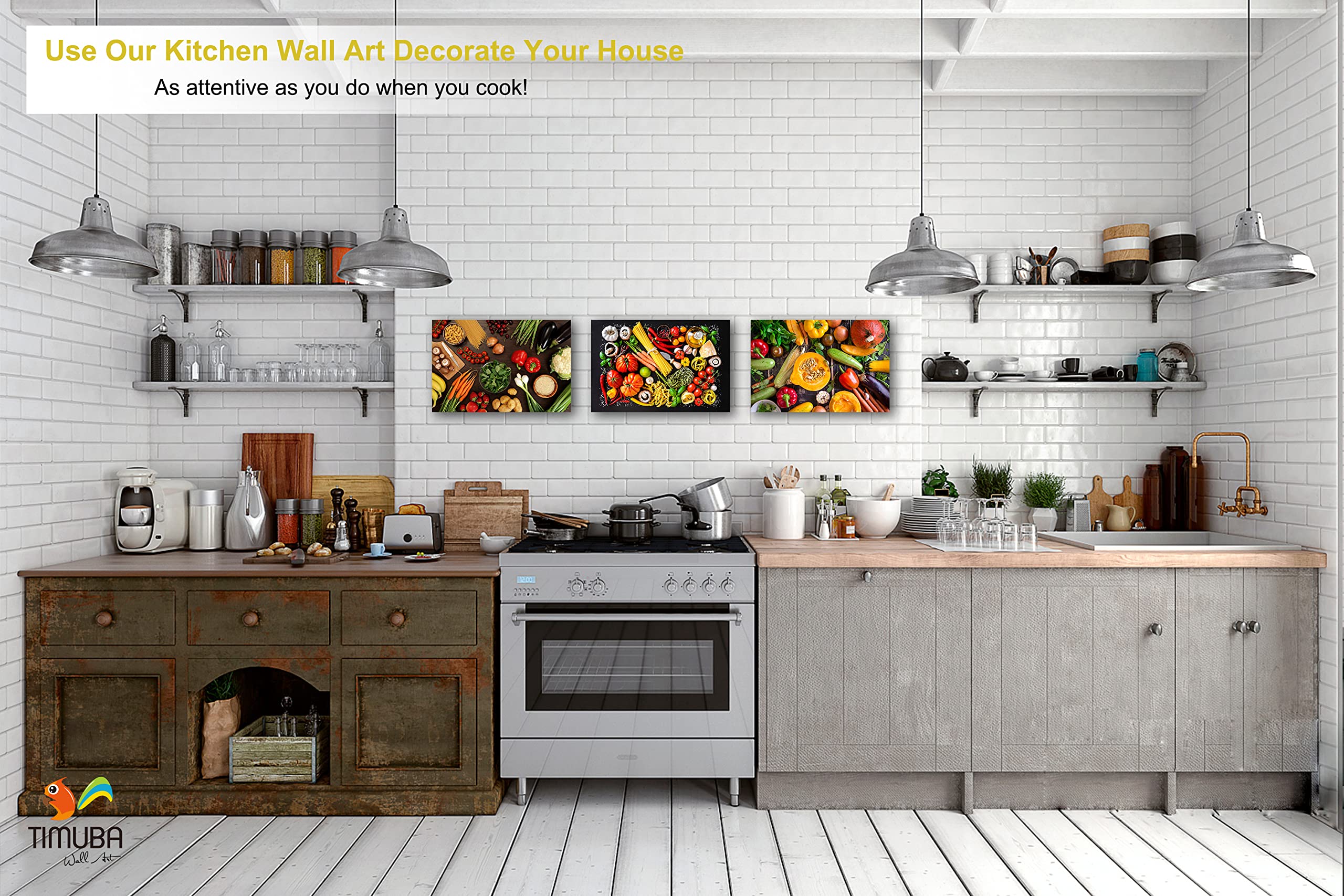 Kitchen Wall Art Canvas - 3pc Fruits & Vegetables Decor for Dining Room