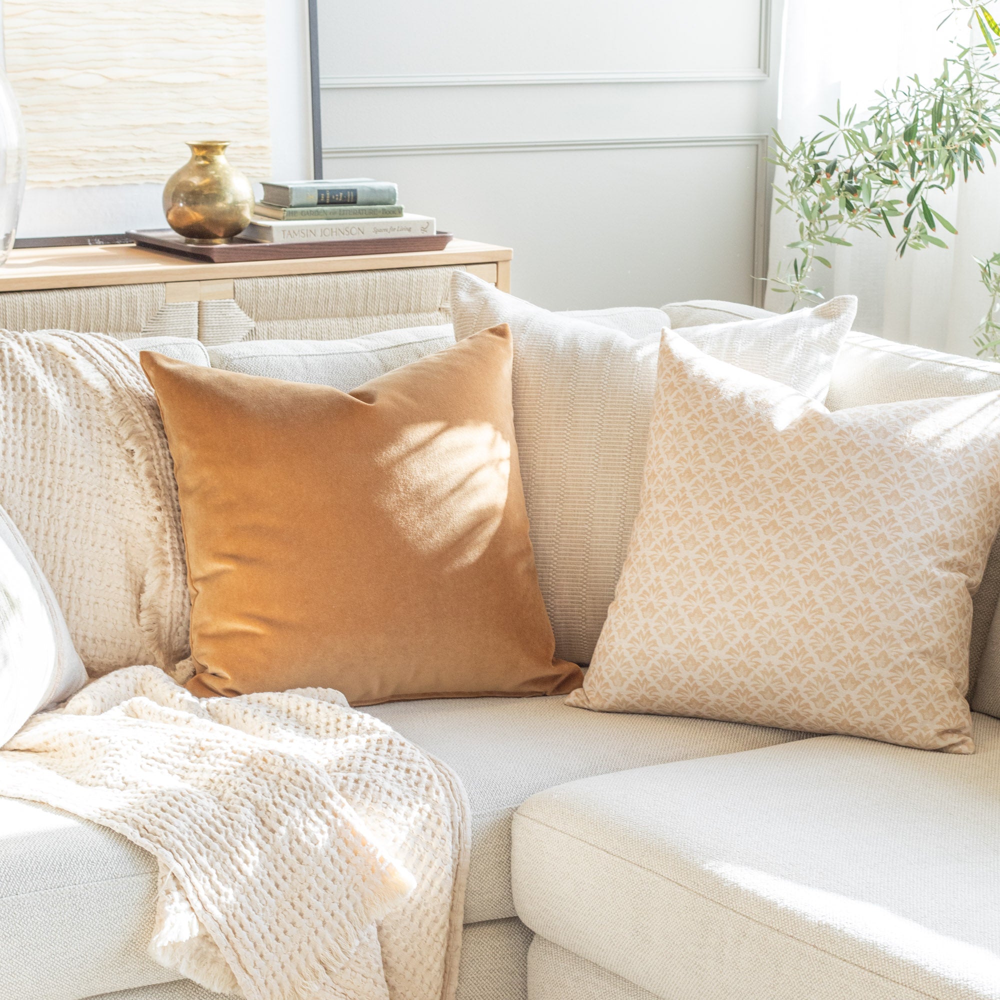 Valentina Velvet 20x20 Decorative Throw Pillow Cover - Soft Nutmeg Brown Cushion for Sofa, Bed & Home Decor