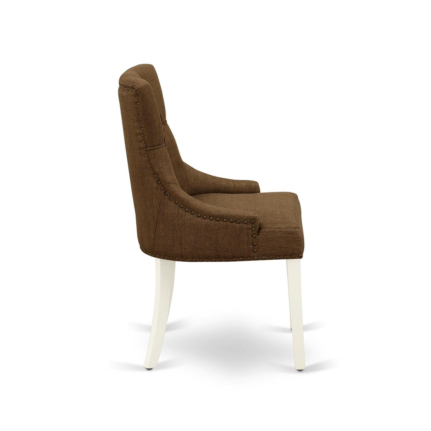 East West Furniture FRP2T18 Friona Parsons Dining Chairs - Set of 2 Button Tufted Upholstered Chairs with Nailhead Trim in Brown Linen Fabric | Elegant Dining Room Seating for Kitchen, Breakfast Nook & Formal Entertaining
