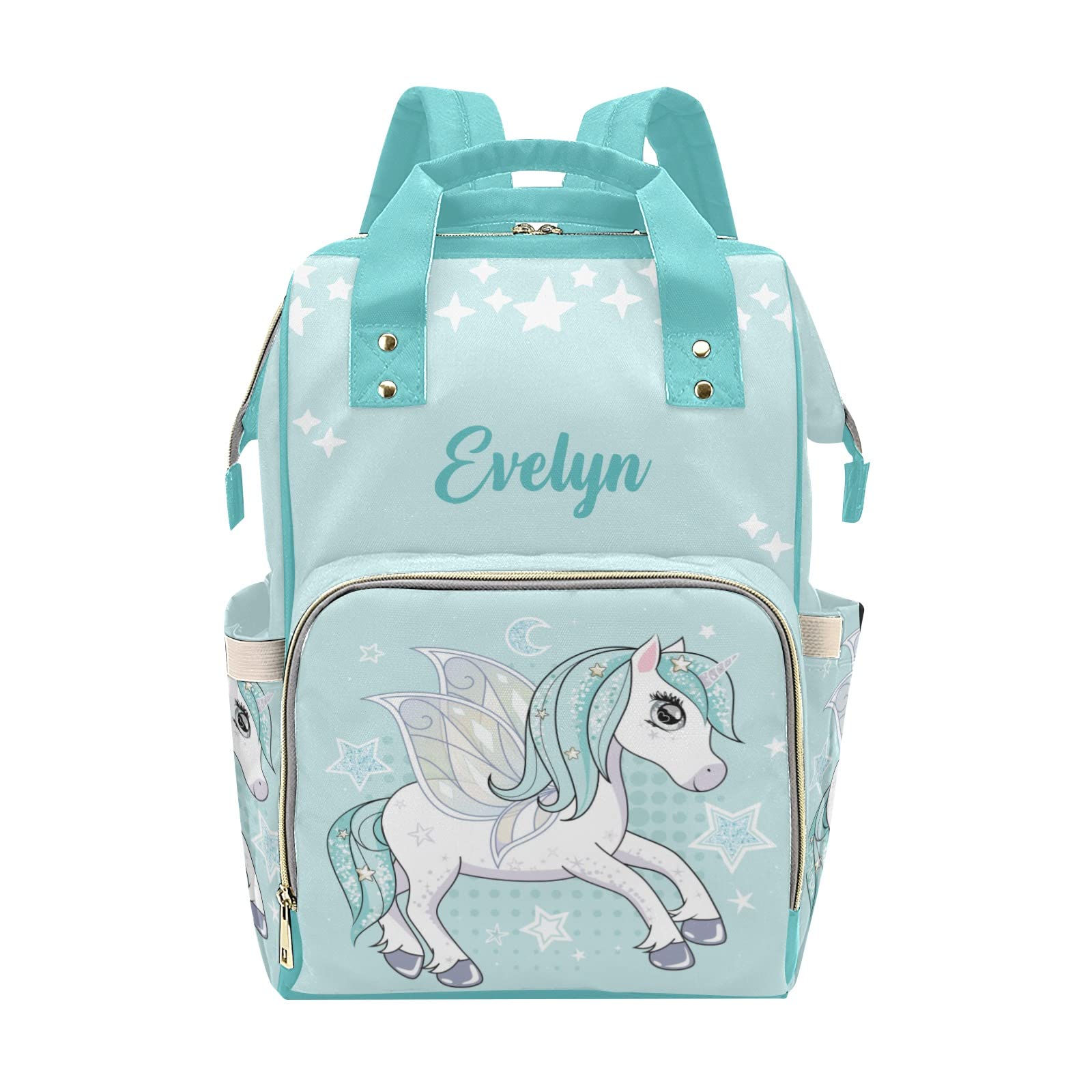 Custom Unicorn Green Diaper Bag Backpack Tote - Personalized Baby Shower Gift for Moms - Perfect for Travel, Daycare & On-the-Go Parenting