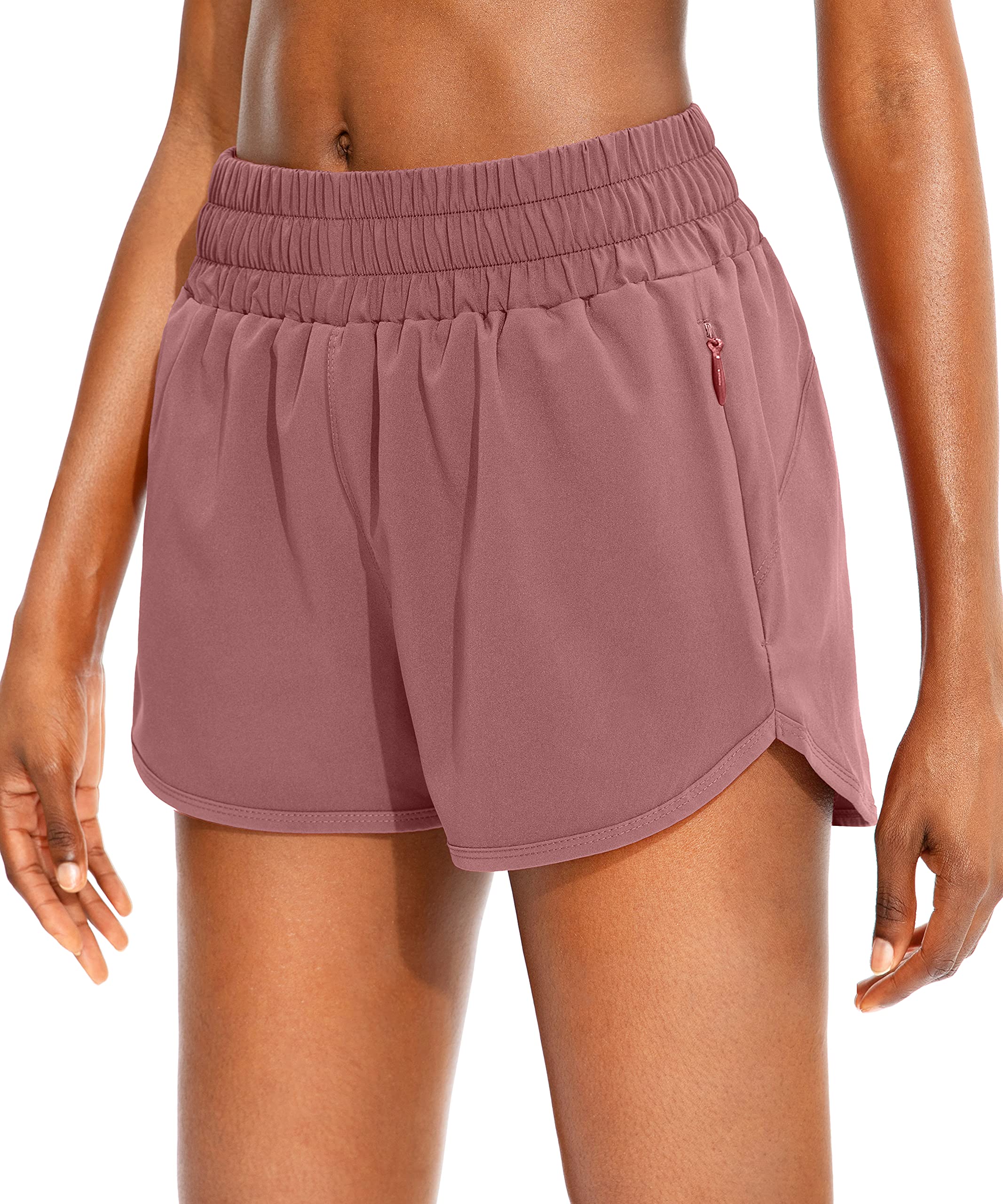SANTINY Women's High Waisted Running Shorts with Zip Pockets - Breathable Athletic Workout Gym Shorts with Liner - Perfect for Jogging, Yoga & Fitness Training