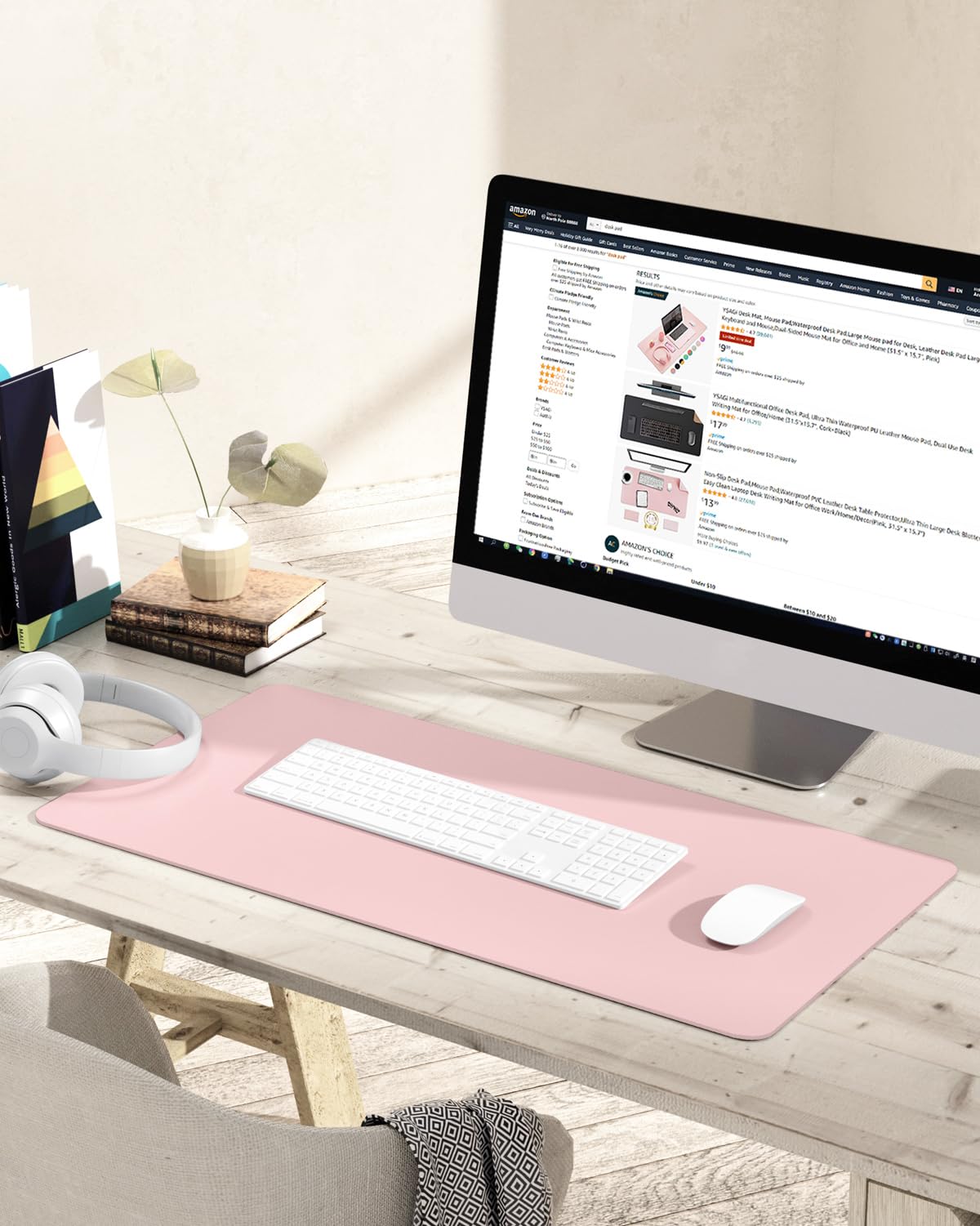 YSAGi Non-Slip Leather Desk Pad - Waterproof Laptop Keyboard Mat & Table Protector - Large Mouse Pad for Office, Work, Home & Decor (Pink, 31.5