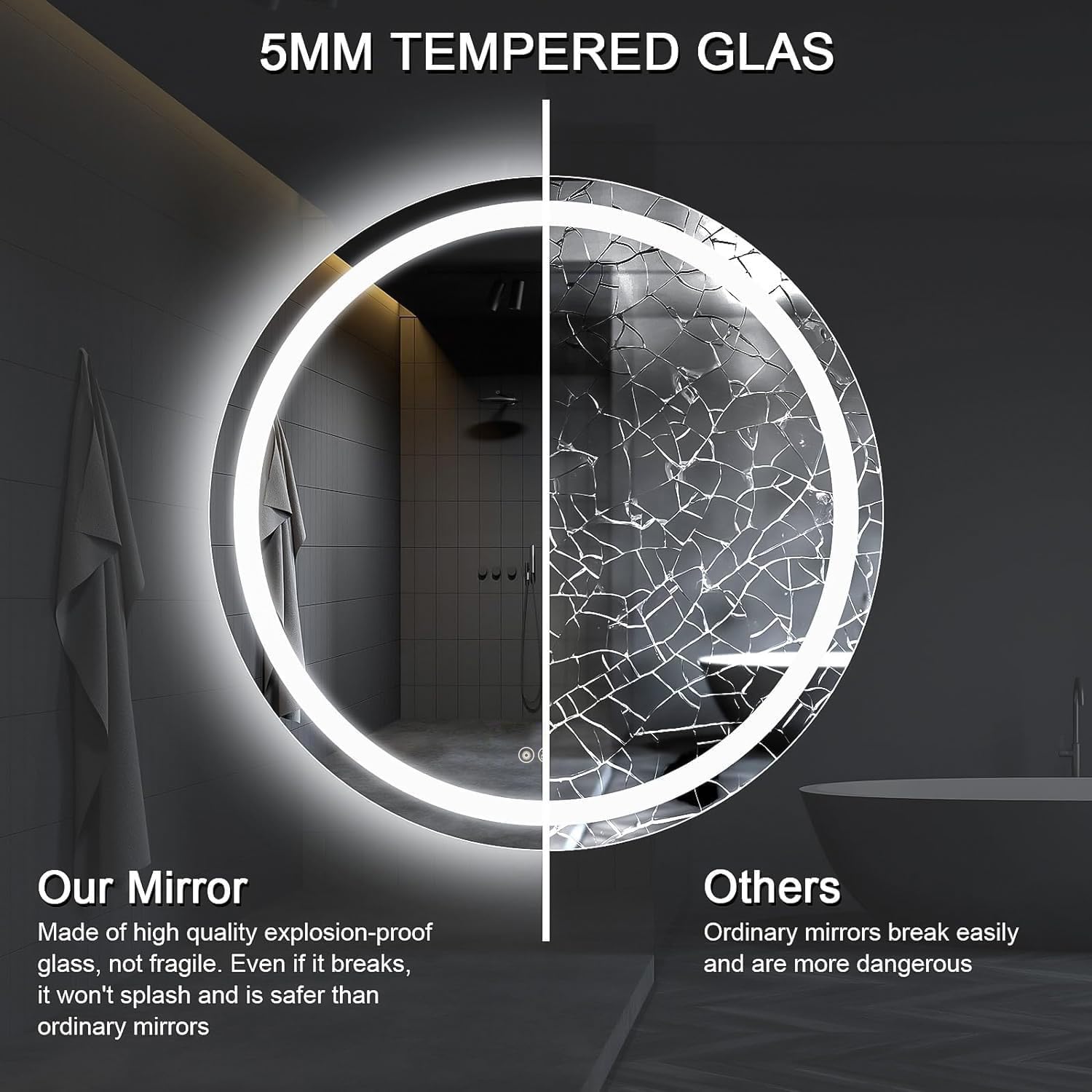 32 Inch LED Bathroom Mirror with Anti-Fog & Dimmable Backlit - Large Wall Mounted Vanity Mirror for Makeup, Shaving & Home Decor