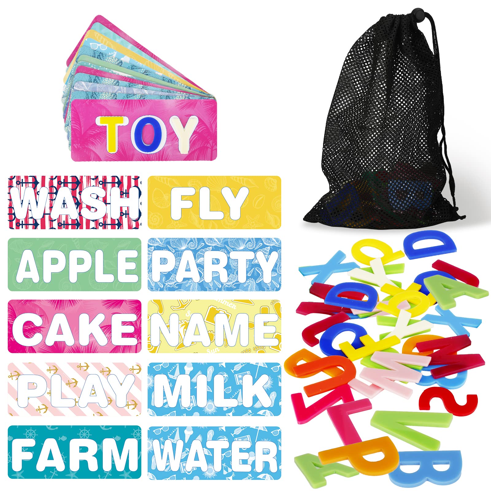 Kids Pool Diving Games Set - 72 Alphabet Letters & 25 Sight Words Flash Cards with Storage Bag - Fun Swimming Pool Toys for Learning & Play - Perfect for Backyard Pool Parties & Summer Activities