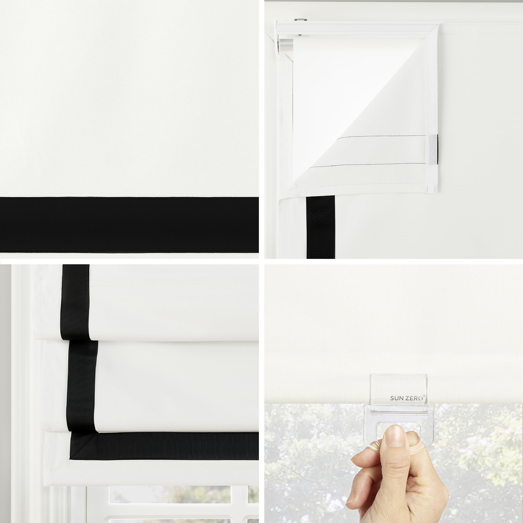 Sun Zero Denna Black Ribbon Border Stripe 100% Blackout Cordless Roman Shade - 27
