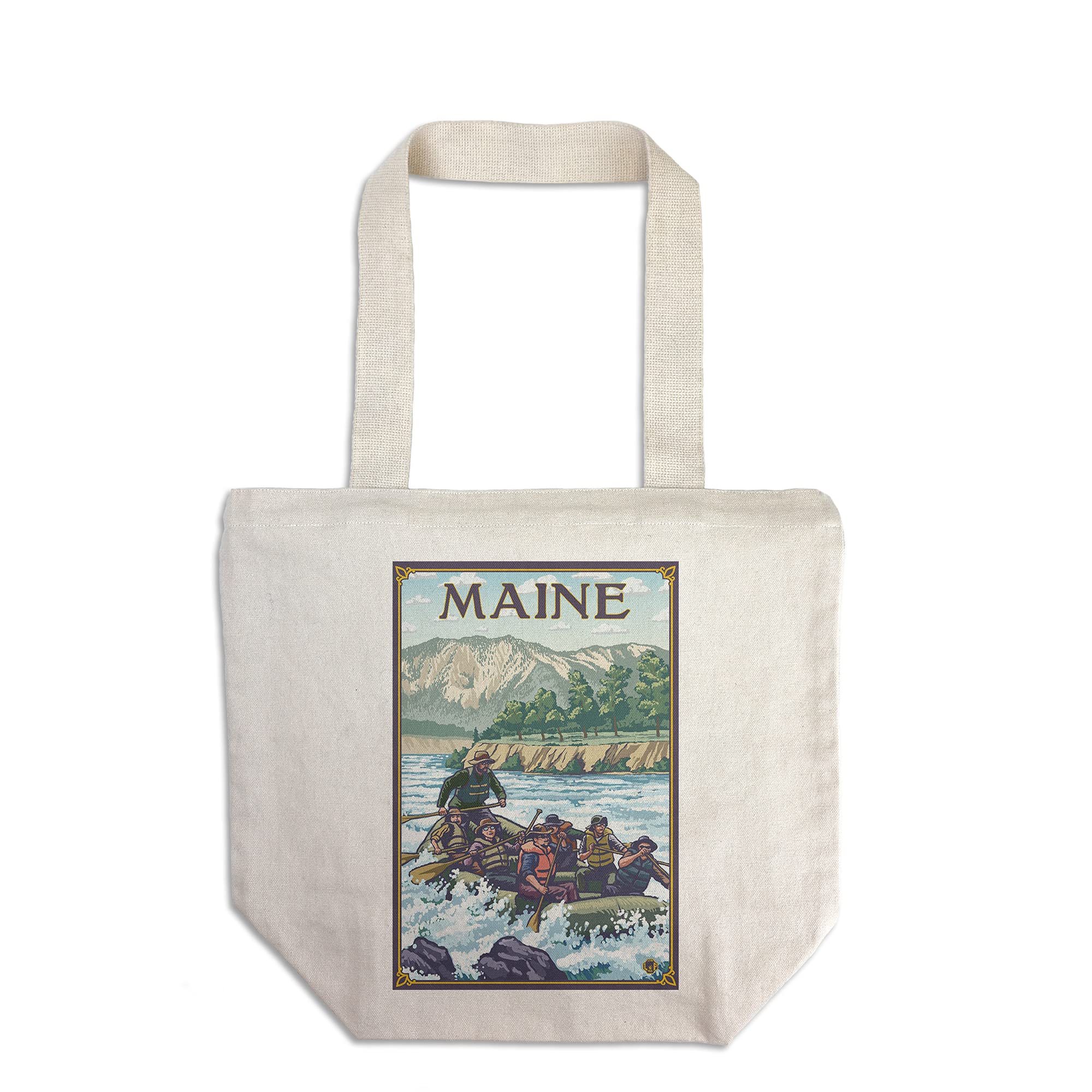 Lantern Press Maine River Rafting Scene Tote Bag - 100% Cotton Canvas Reusable Shopping Bag for Groceries, Beach, Picnics & Daily Use