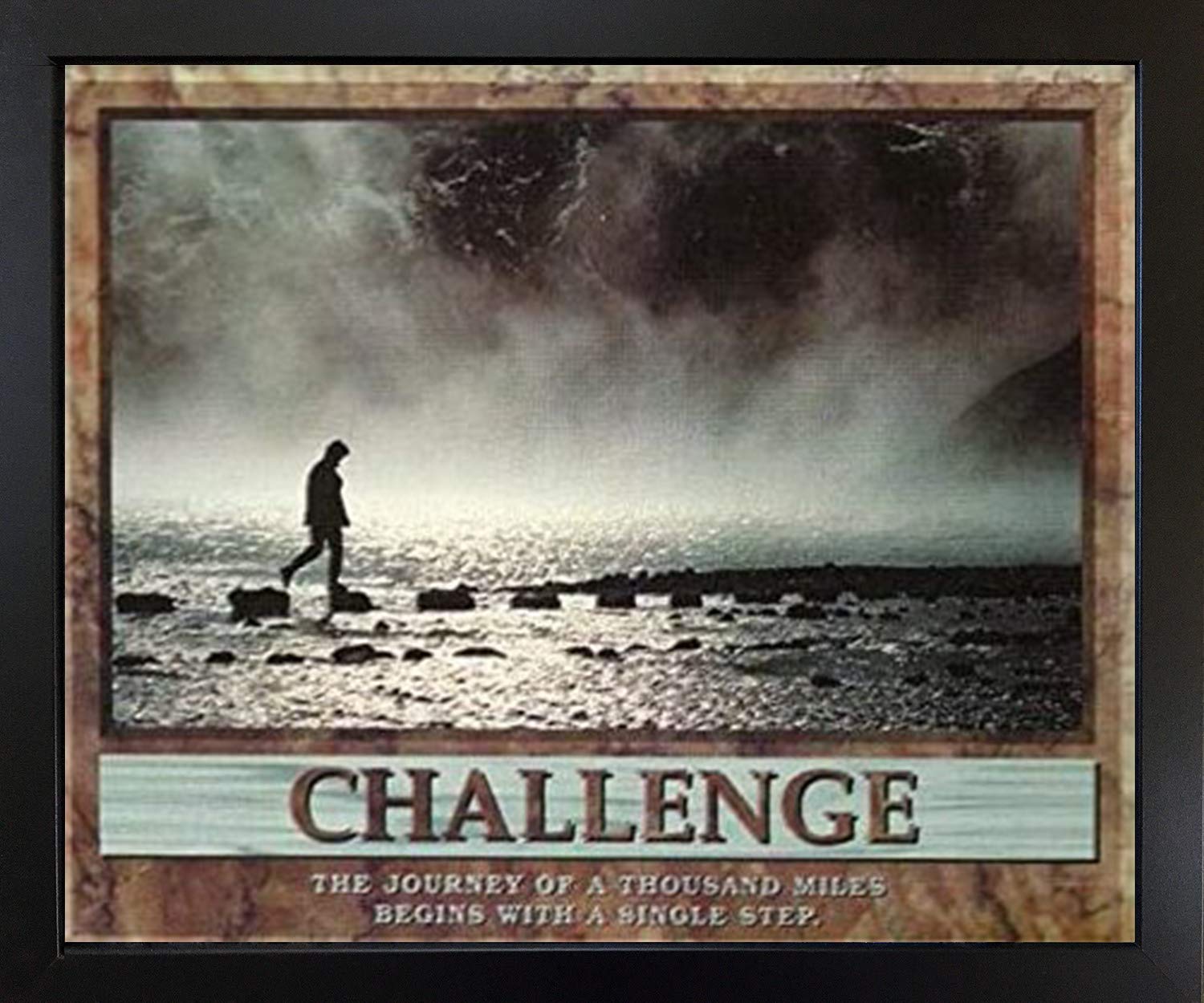 Challenge The Journey of a Thousand Miles - Motivational Wall Art Print with Black Frame (18x22 Inches) - Perfect for Office, Home Decor & Inspirational Gifts