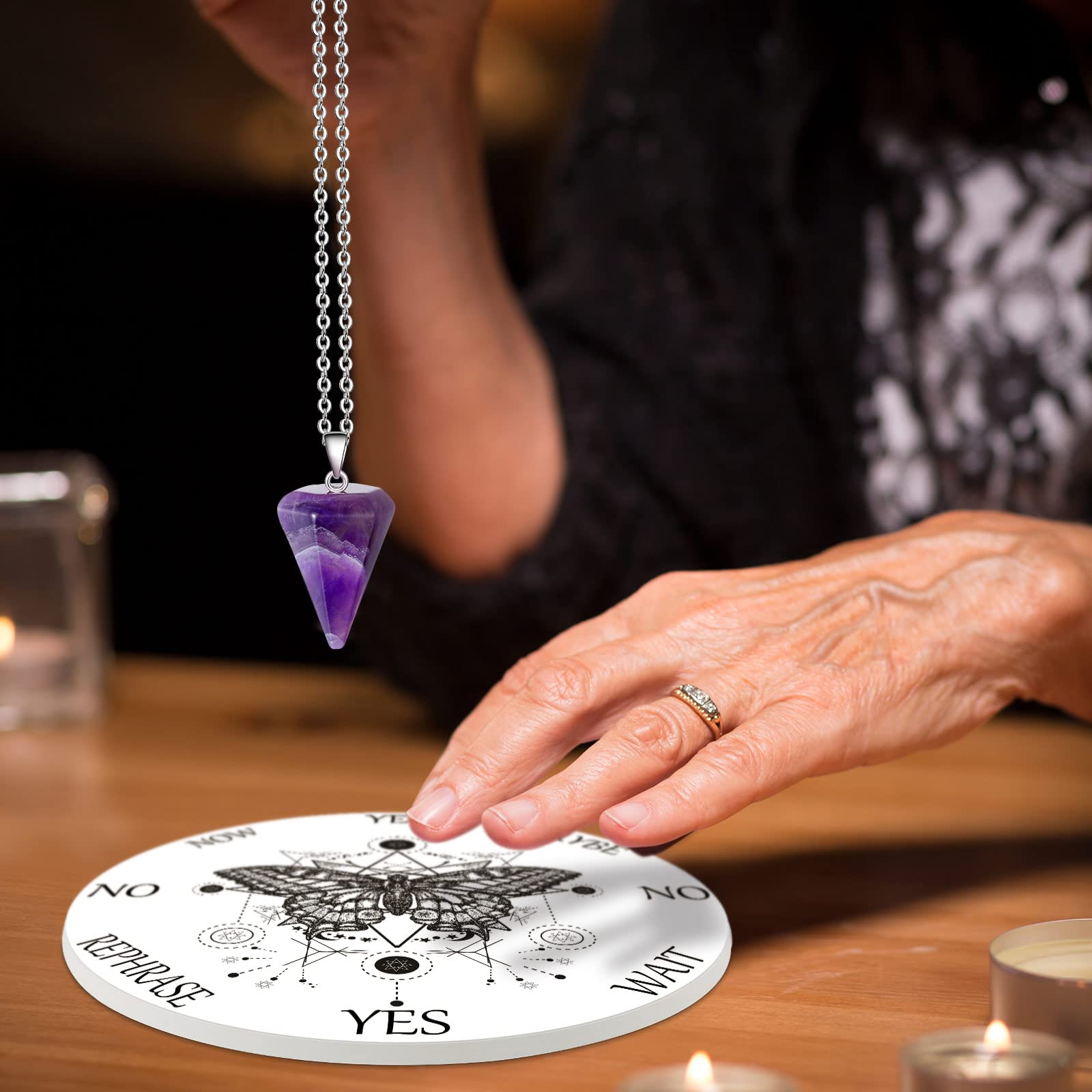 Butterfly Pendulum Board for Dowsing & Divination - Crystal Pendulum Necklace Set for Witchcraft, Altar Supplies & Metaphysical Practices - Perfect for Beginners (Ceramic Board) - Ideal for Spiritual Guidance, Energy Work & Witchcraft Rituals