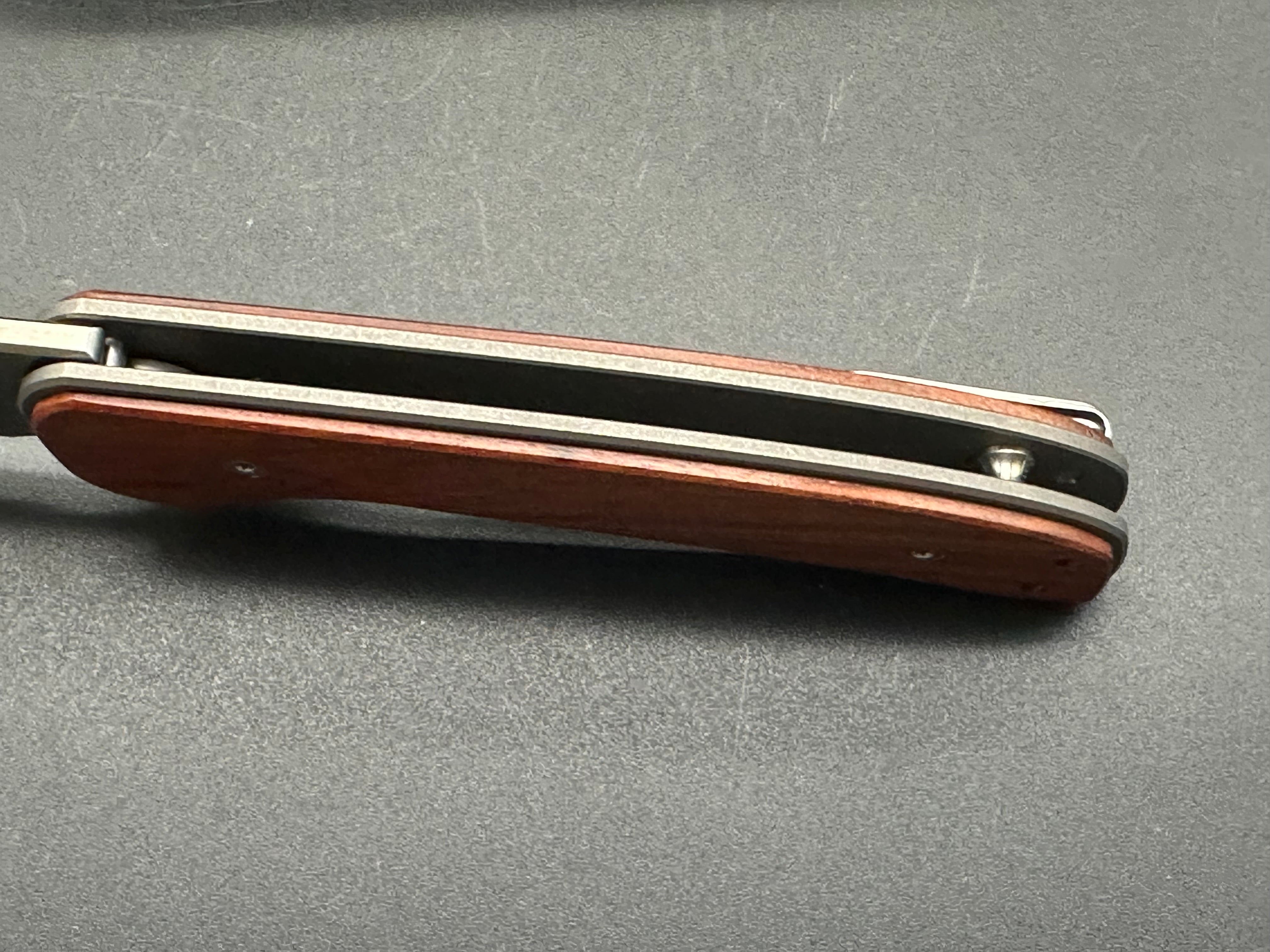Drop Ferrum Forge Gent/Gray Titanium Frame Knife with Rosewood Overlays - EDC Pocket Knife for Everyday Carry, Outdoor Activities & Camping
