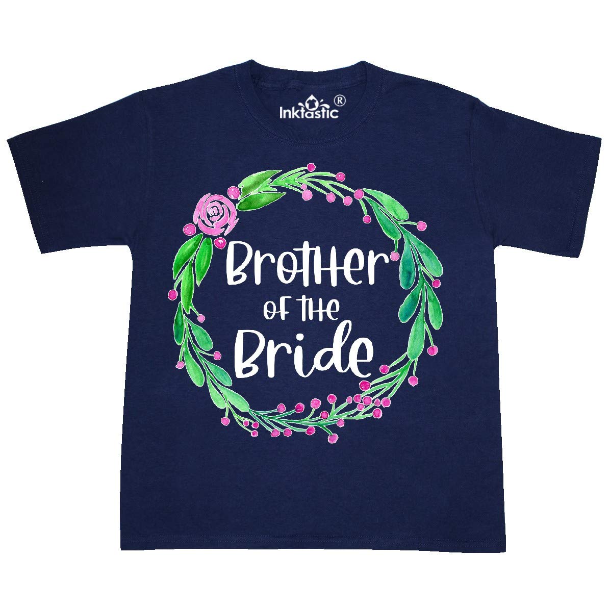 Inktastic Brother of The Bride Rose Wreath Youth T-Shirt - Comfortable Cotton Tee for Wedding Party, Family Events & Special Occasions