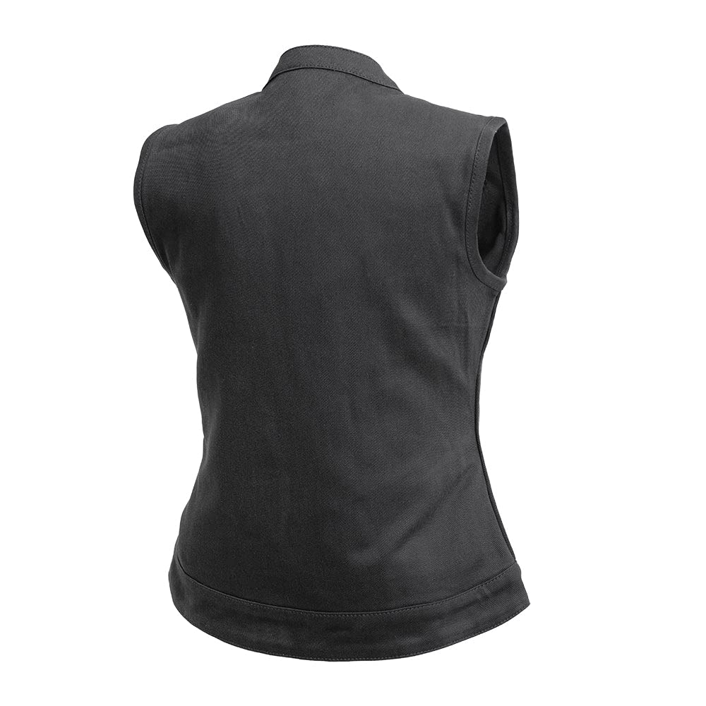 First Mfg Co Lexy/Bonnie Women's Motorcycle Biker Vest - Denim, Twill, Leather & Mesh Riding Jacket with Perforated Armor for Harley Davidson & Cruiser Riders - Perfect for Road Trips & Bike Rallies
