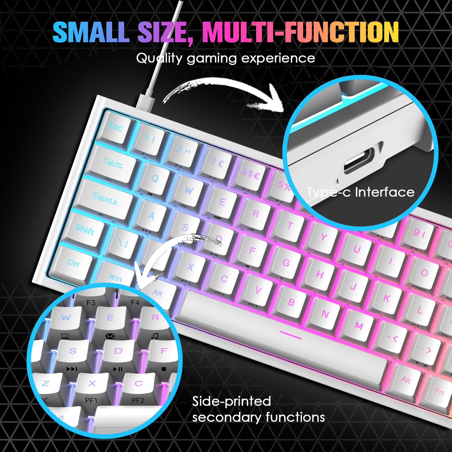 LexonElec 60% RGB Mechanical Keyboard - Red Switches for Gaming & Office Use