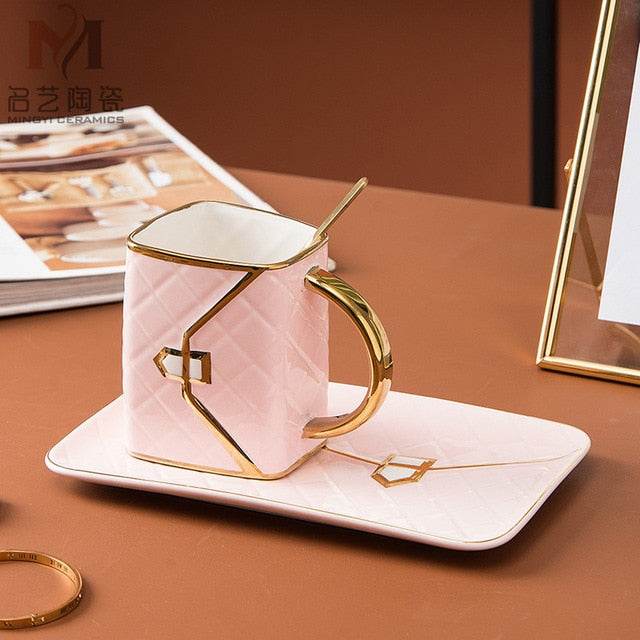 Premium Ceramic Coffee Cup with Saucer & Spoon Set - Elegant Tea & Espresso Drinking Set for Home, Office & Cafe Use