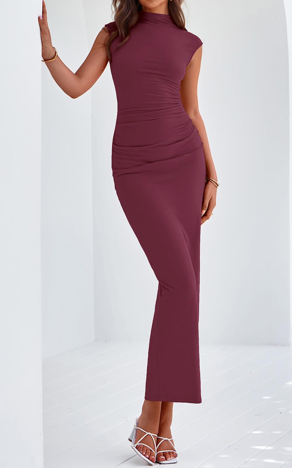 PRETTYGARDEN Women's Summer Maxi Dress - Ruched Bodycon Sleeveless Formal Gown for Wedding Guest, Cocktail Party & Evening Events | Elegant Slit Design for Night Out, Date Night & Special Occasions