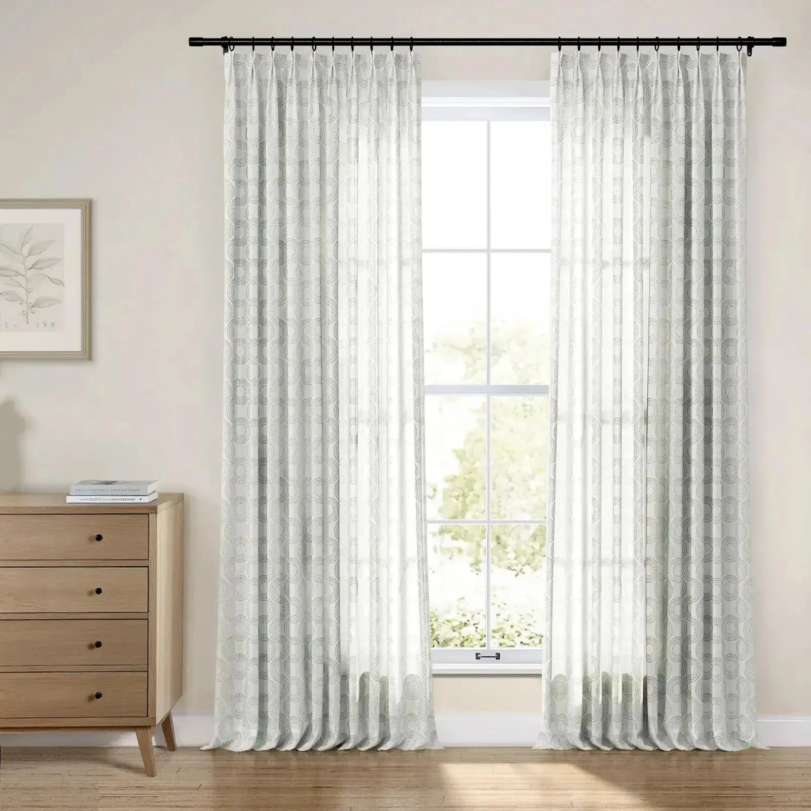 Linnea Linen Cotton Embroidered Pleated Curtains for Living Room & Bedroom - Elegant Window Treatment for Home Decor